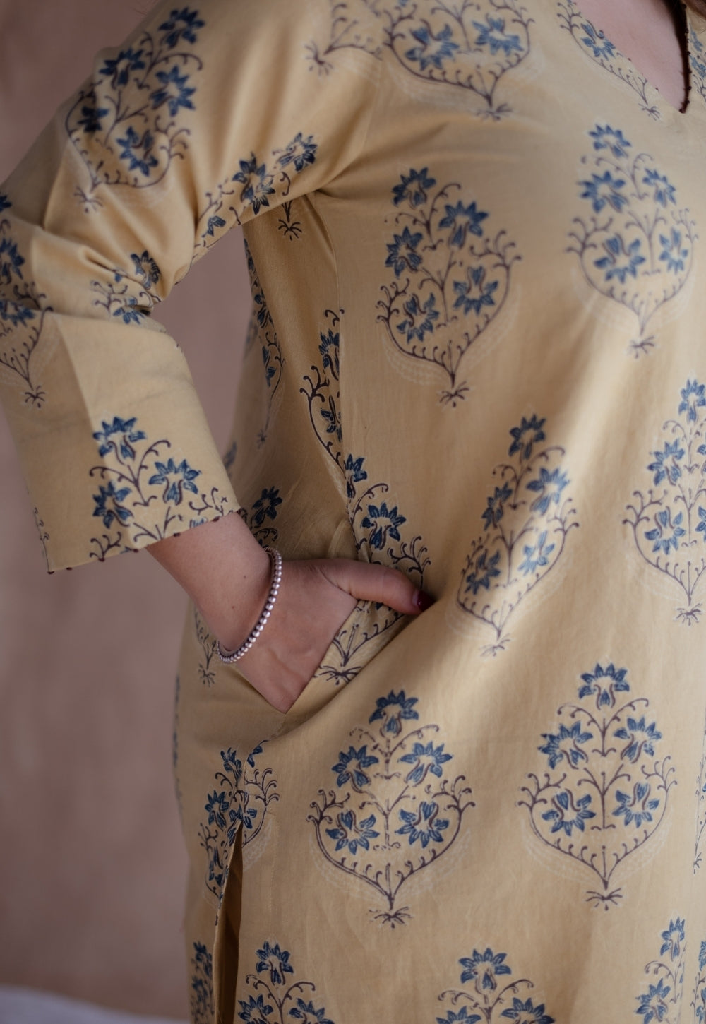 Kavya Yellow Ajrakh Cotton Straight Suit Set (Set of 3)