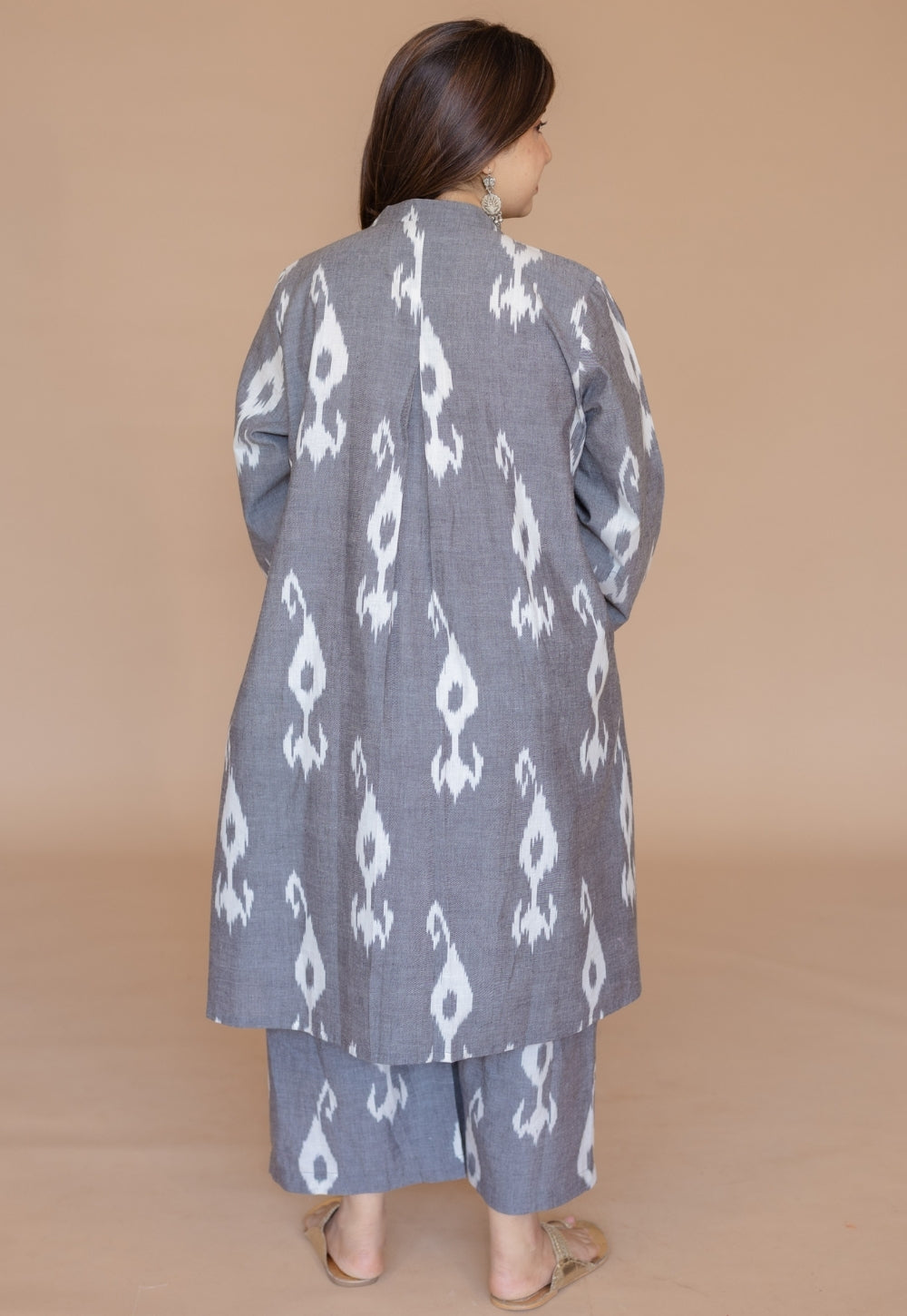 Ayaat Grey Handloom Ikkat Cotton Straight Co-Ord Set