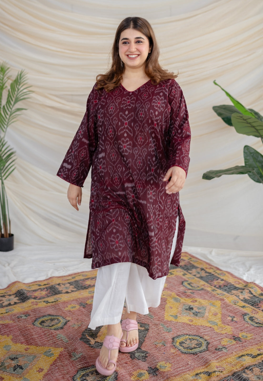 Harshaali Ikkat Cotton Jhabha Kali Kurta