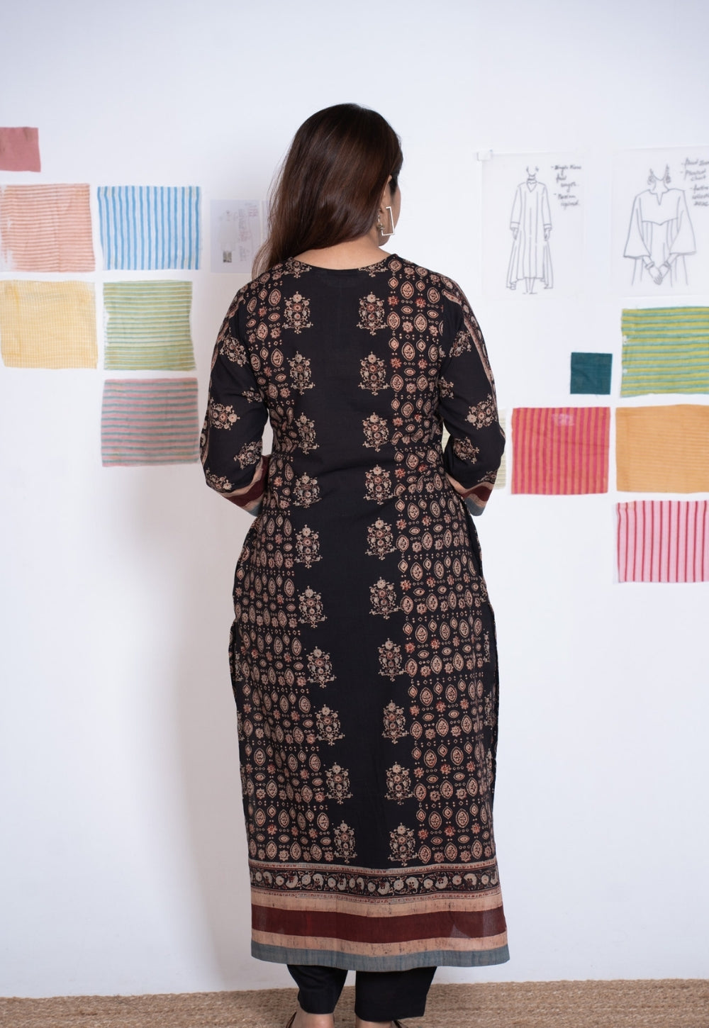 Elisha Black Ajrakh Cotton Straight Kurta