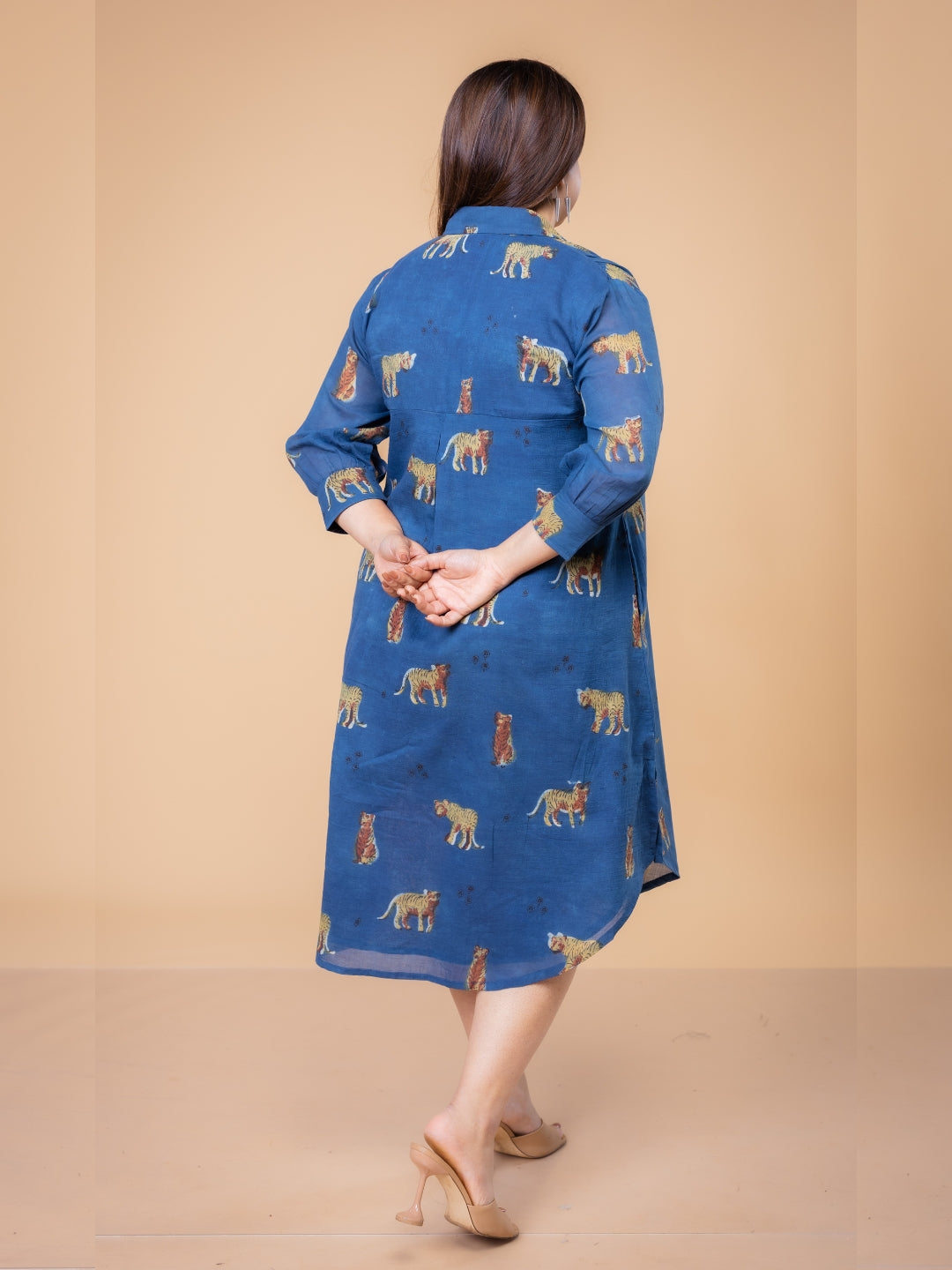 Ridah Blue Ajrakh Mul A Line Dress
