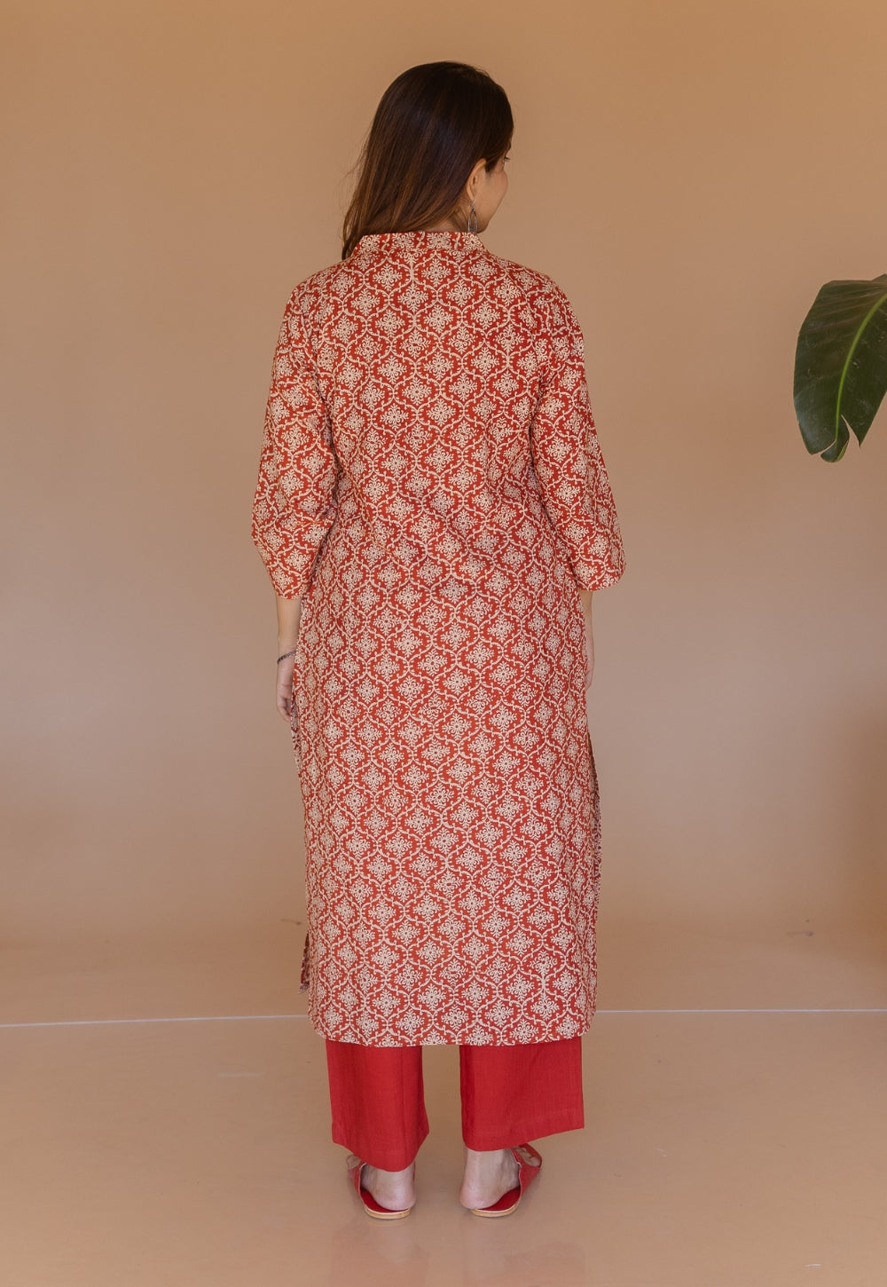 Avika Red Bagru Cotton Straight Kurta Set (Set of 2)