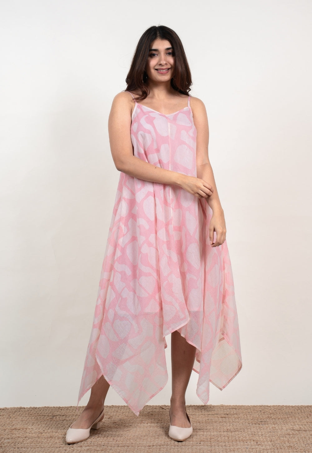 Farheen Pink Batik MulMul A Line Dress