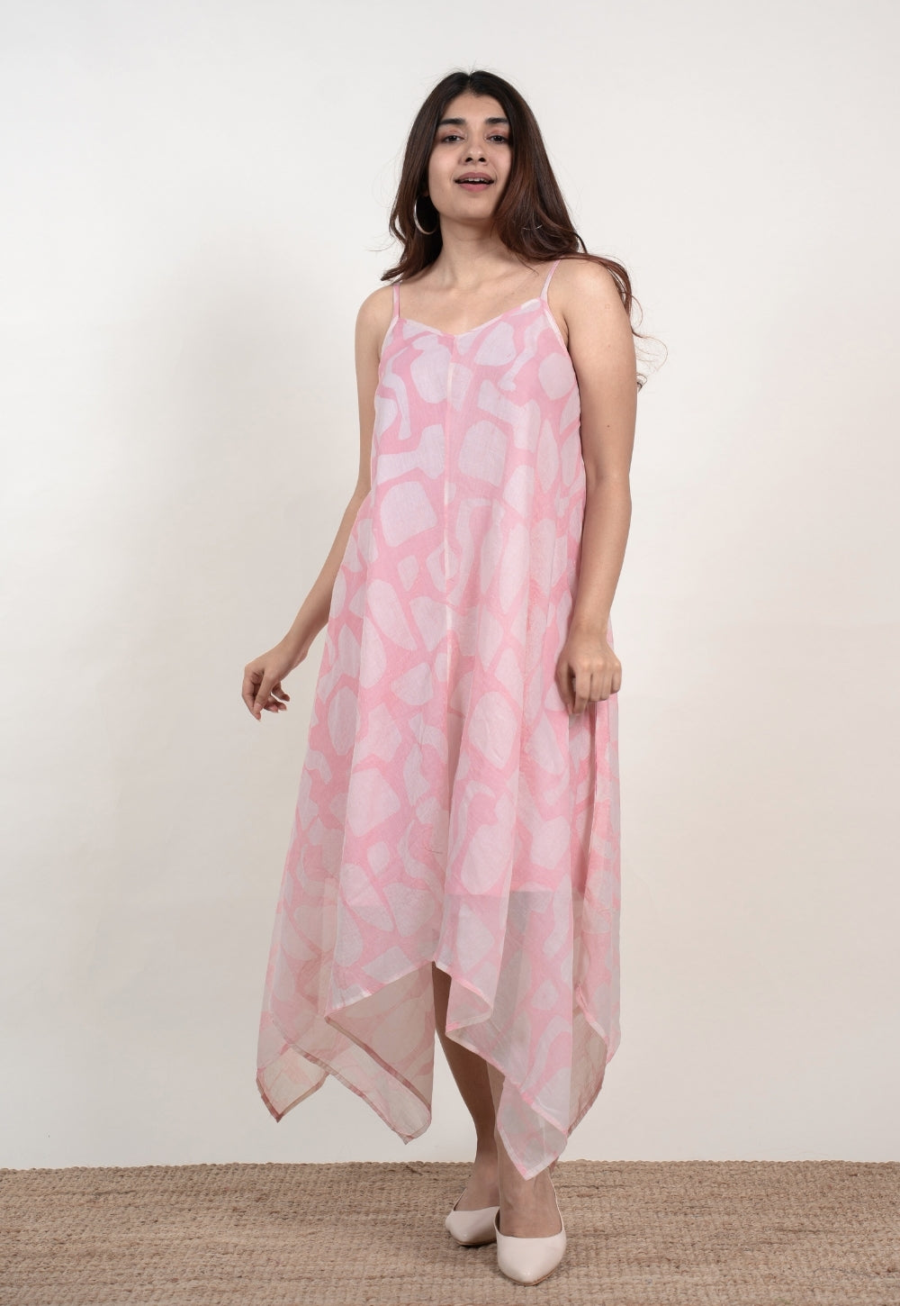 Farheen Pink Batik MulMul A Line Dress