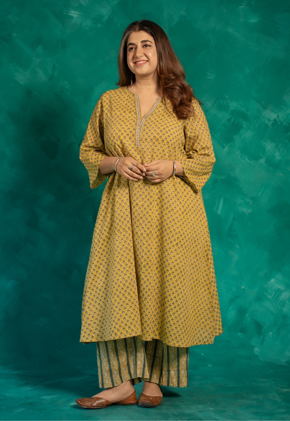 Yashi Yellow Bagru Cotton Straight Pant