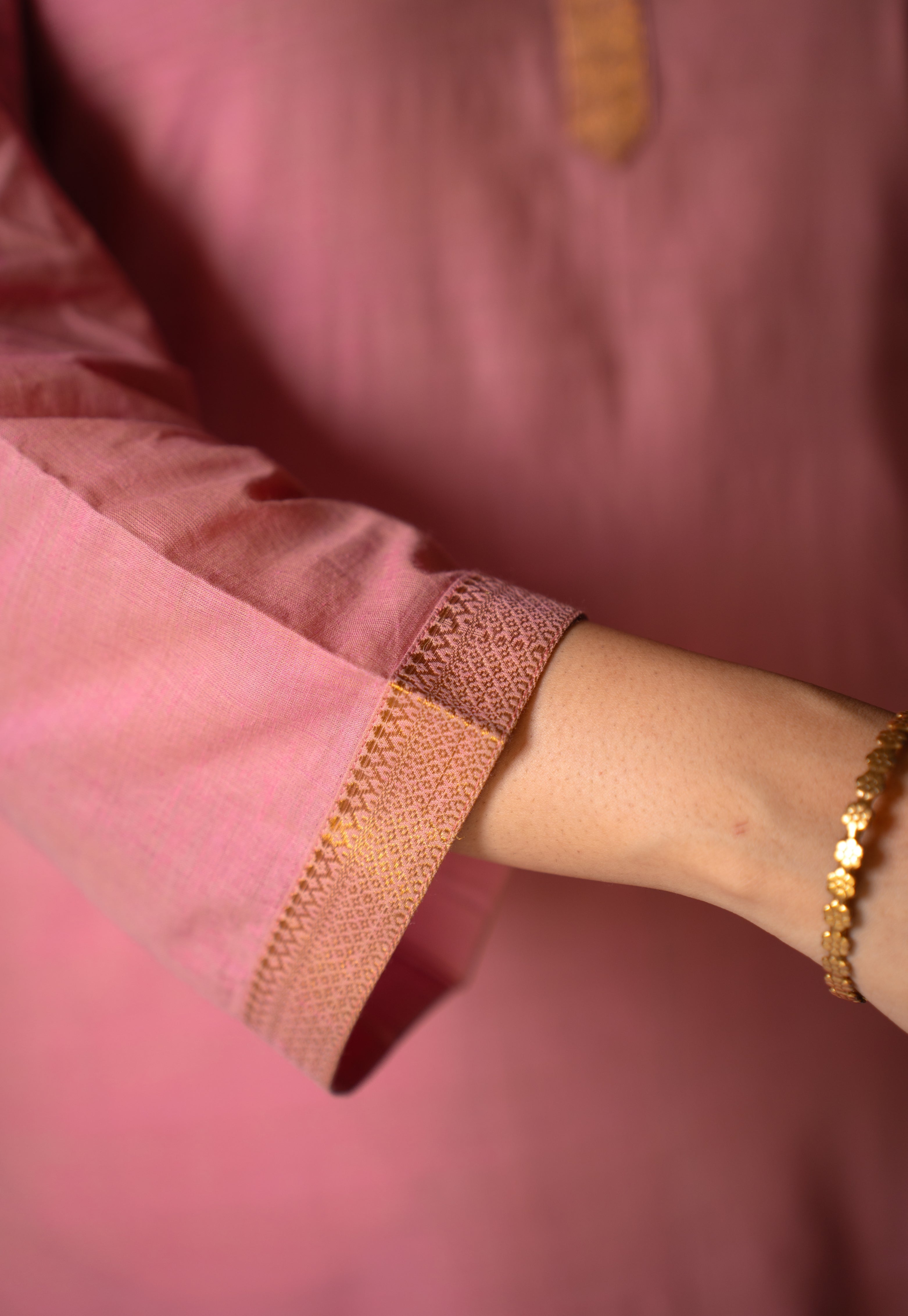 Aarini Pink Mangalgiri Cotton Straight Kurta with Nizam Border