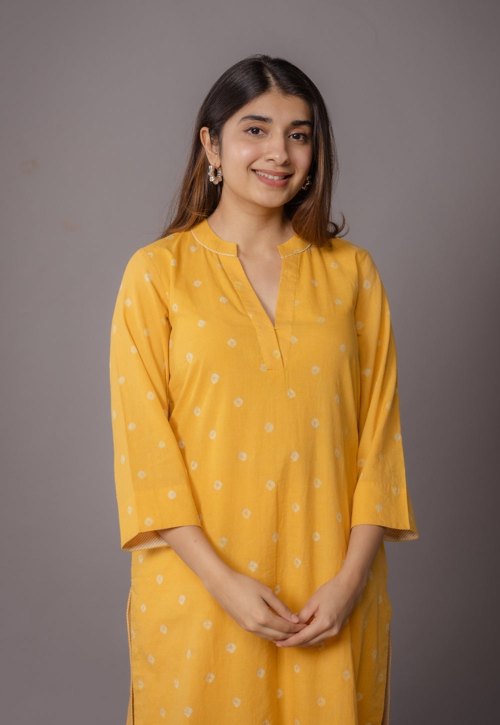 Tanya Yellow Bandhani Cotton Straight Suit Set (Set of 3)