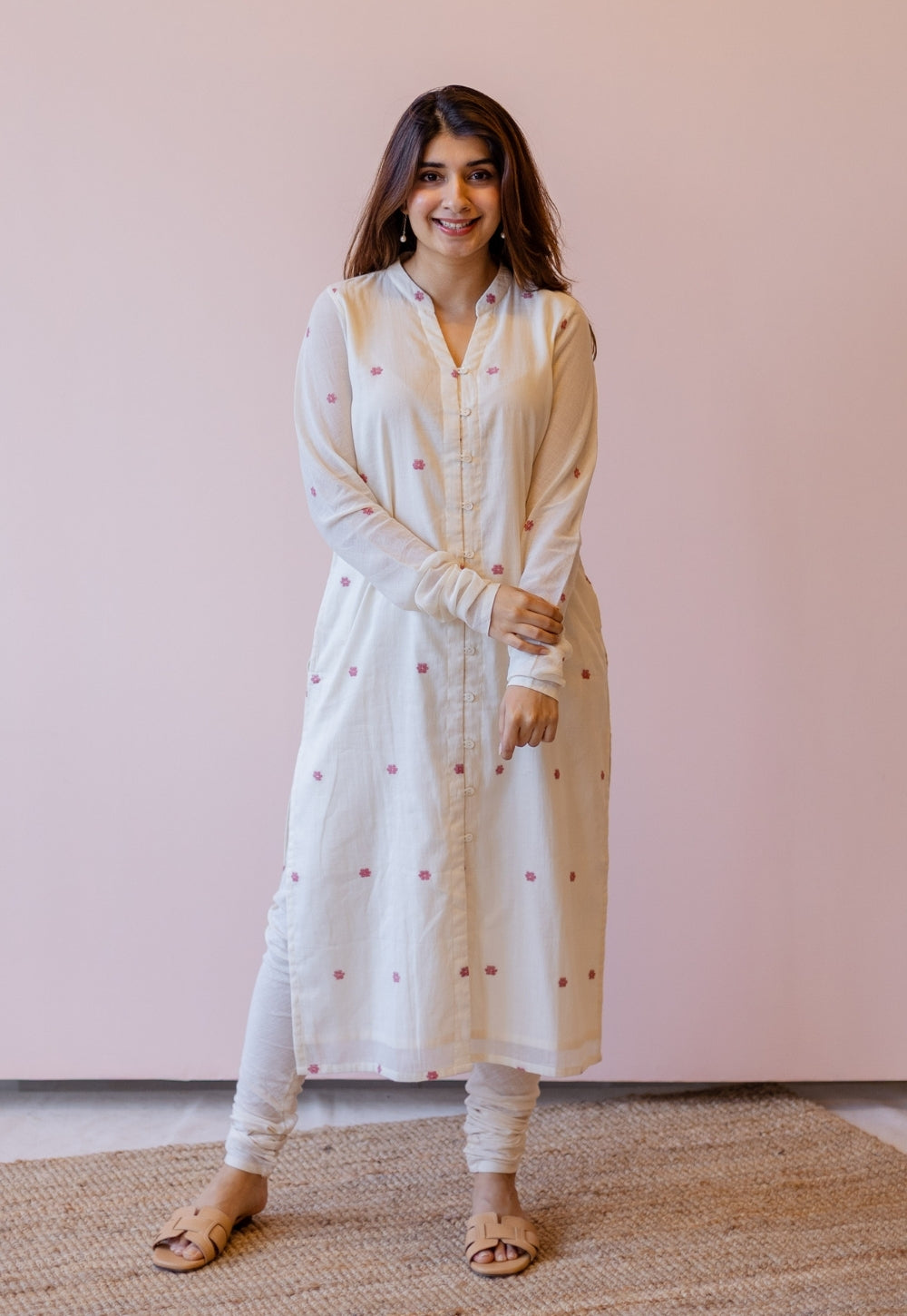 Mahi Off White Jamdani Handloom Cotton Straight Kurta
