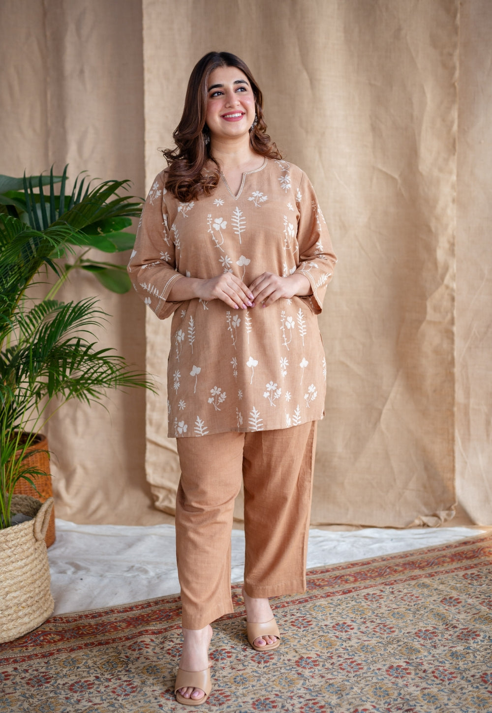 Tahin Slub Cotton Straight Pant