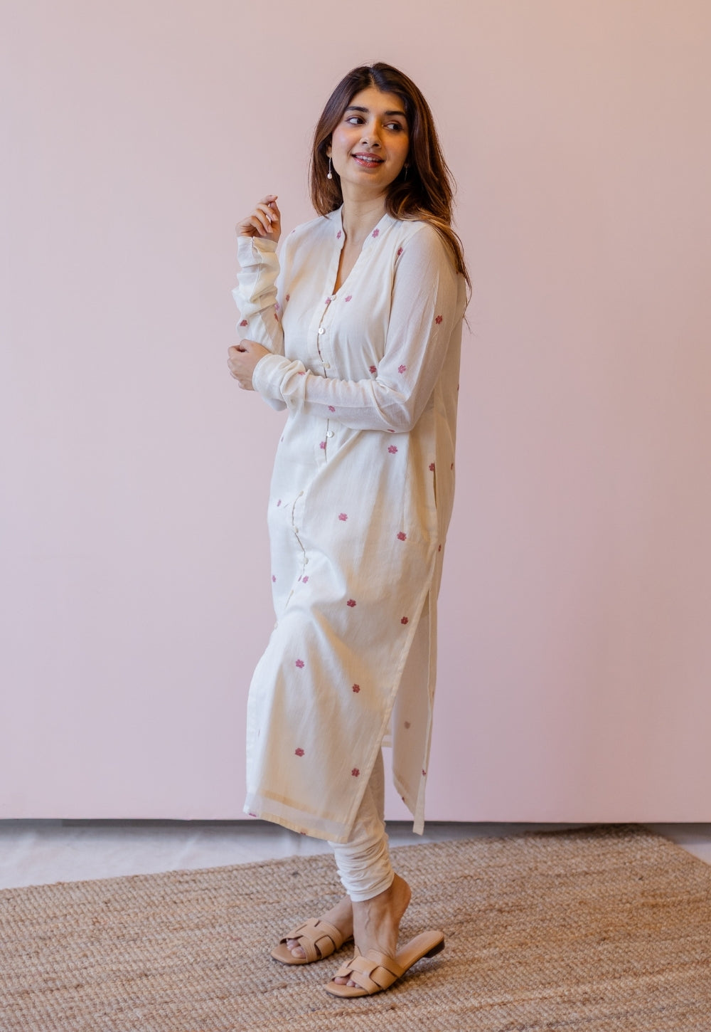 Mahi Off White Jamdani Handloom Cotton Straight Kurta