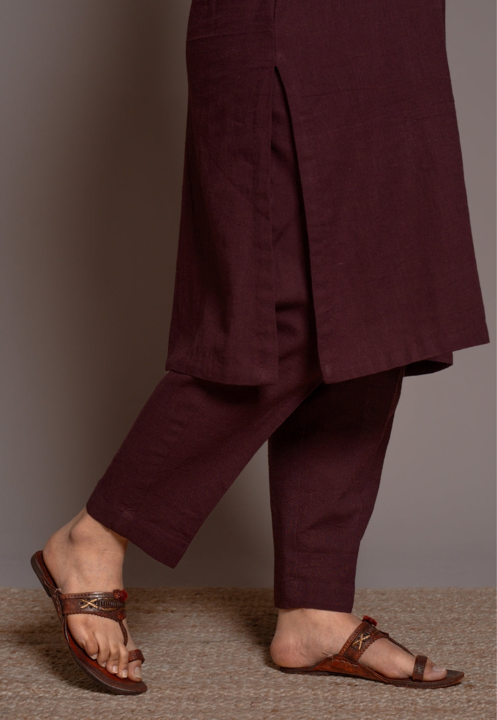 Wine Solid Slub Cotton Co-Ord Set - DyeVerse