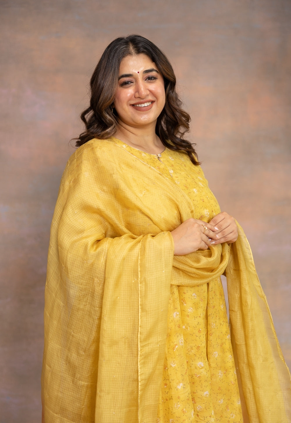 Rosa Yellow Sanganeri Chanderi Silk Kali Kurta with Hand Embroidery