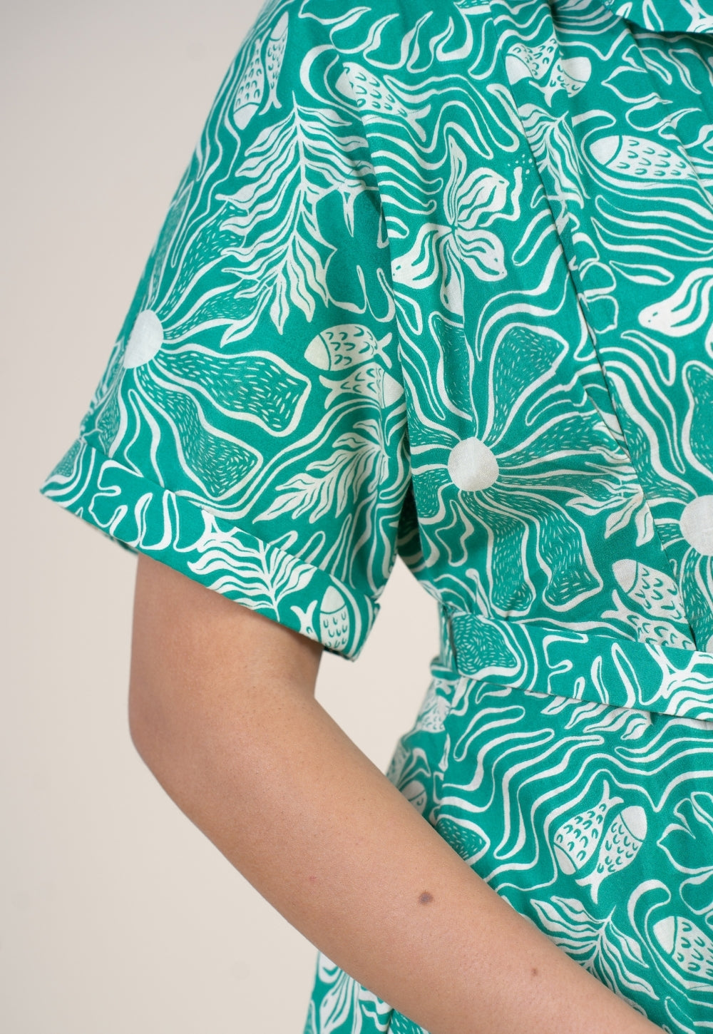 Preeti Emerald Green Printed Floral Cotton A Line Dress