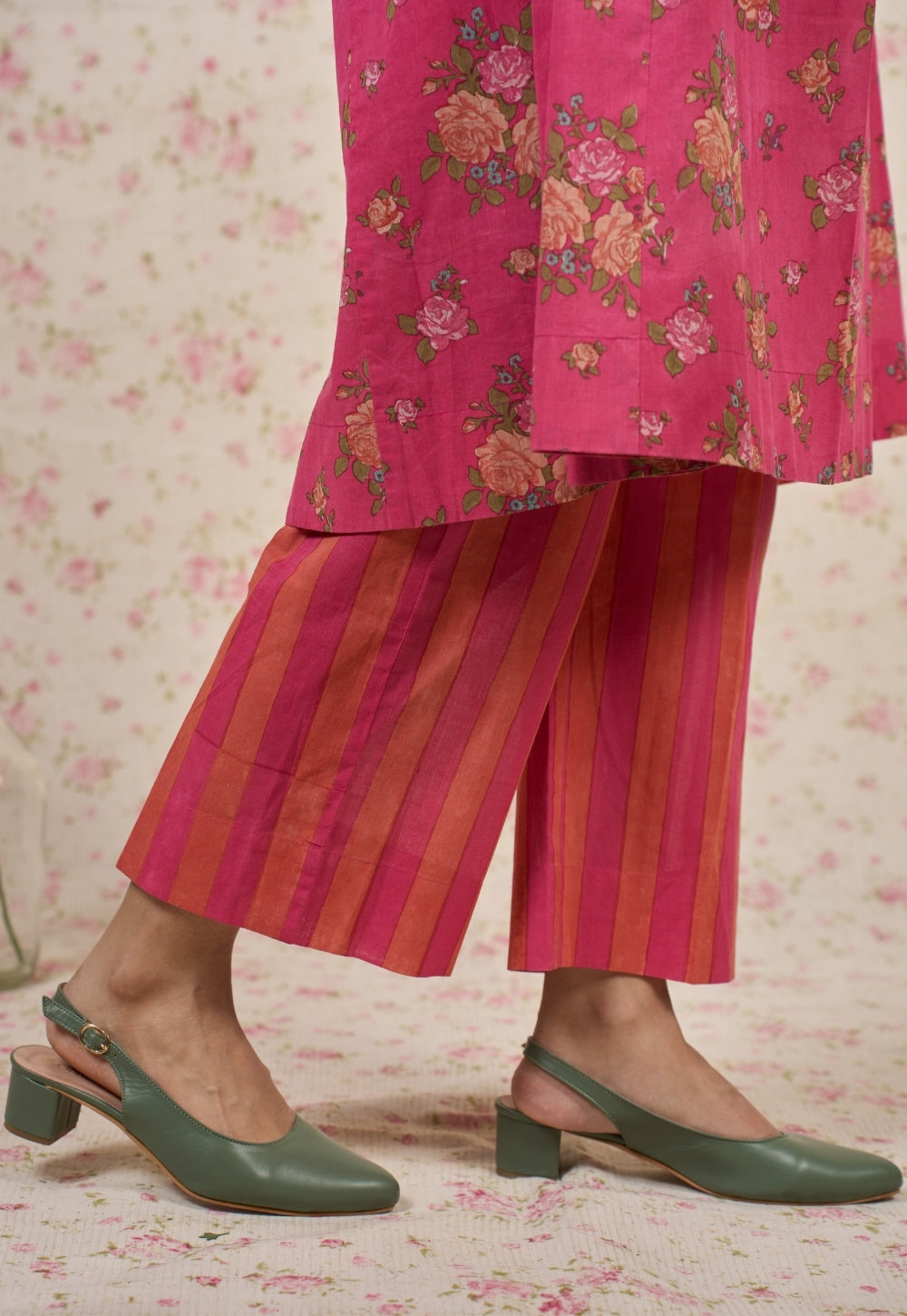 Prita Pink Sanganeri Mul Cotton Narrow Pant