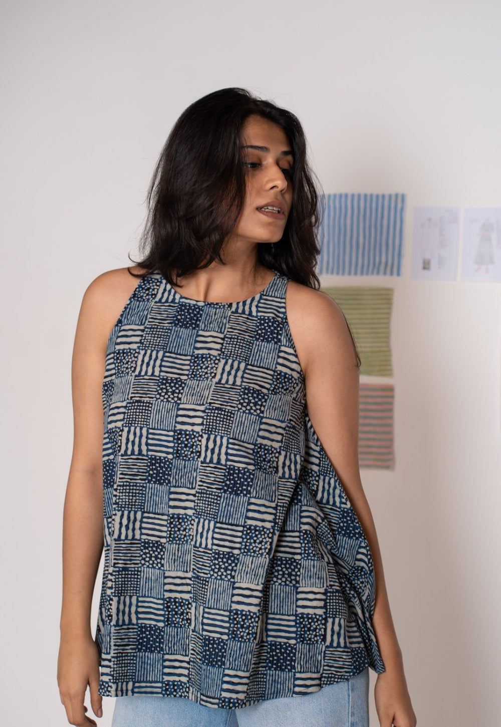 Parveen Blue Ajrakh Cotton A Line Short Tops