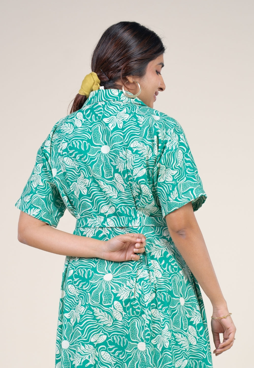 Preeti Emerald Green Printed Floral Cotton A Line Dress L Preeti Emerald Green Printed Floral Cotton A Line Dress L