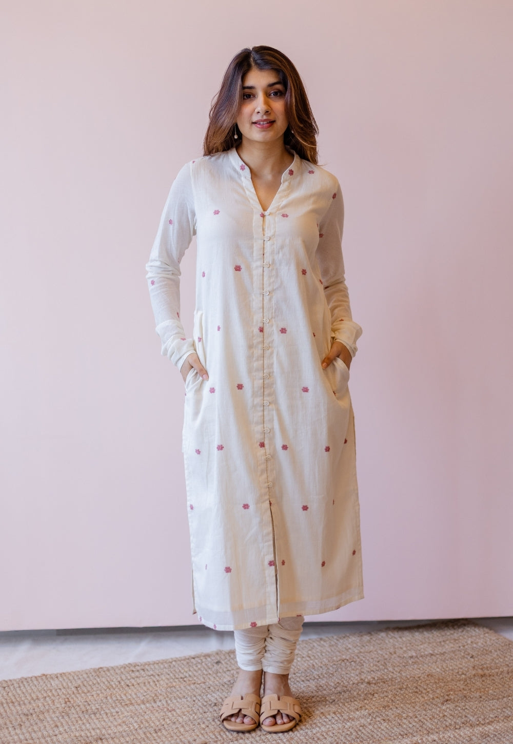 Mahi Off White Jamdani Handloom Cotton Straight Kurta