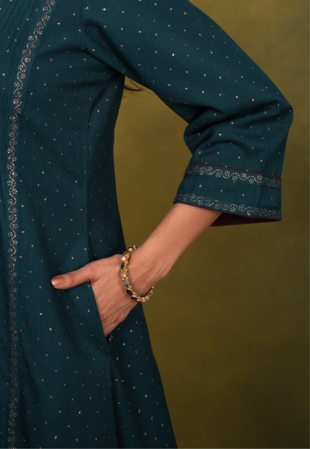 Jannat Blue Rogan Handblock Printed Cotton Kali Kurta Suit Set (Set of 3)