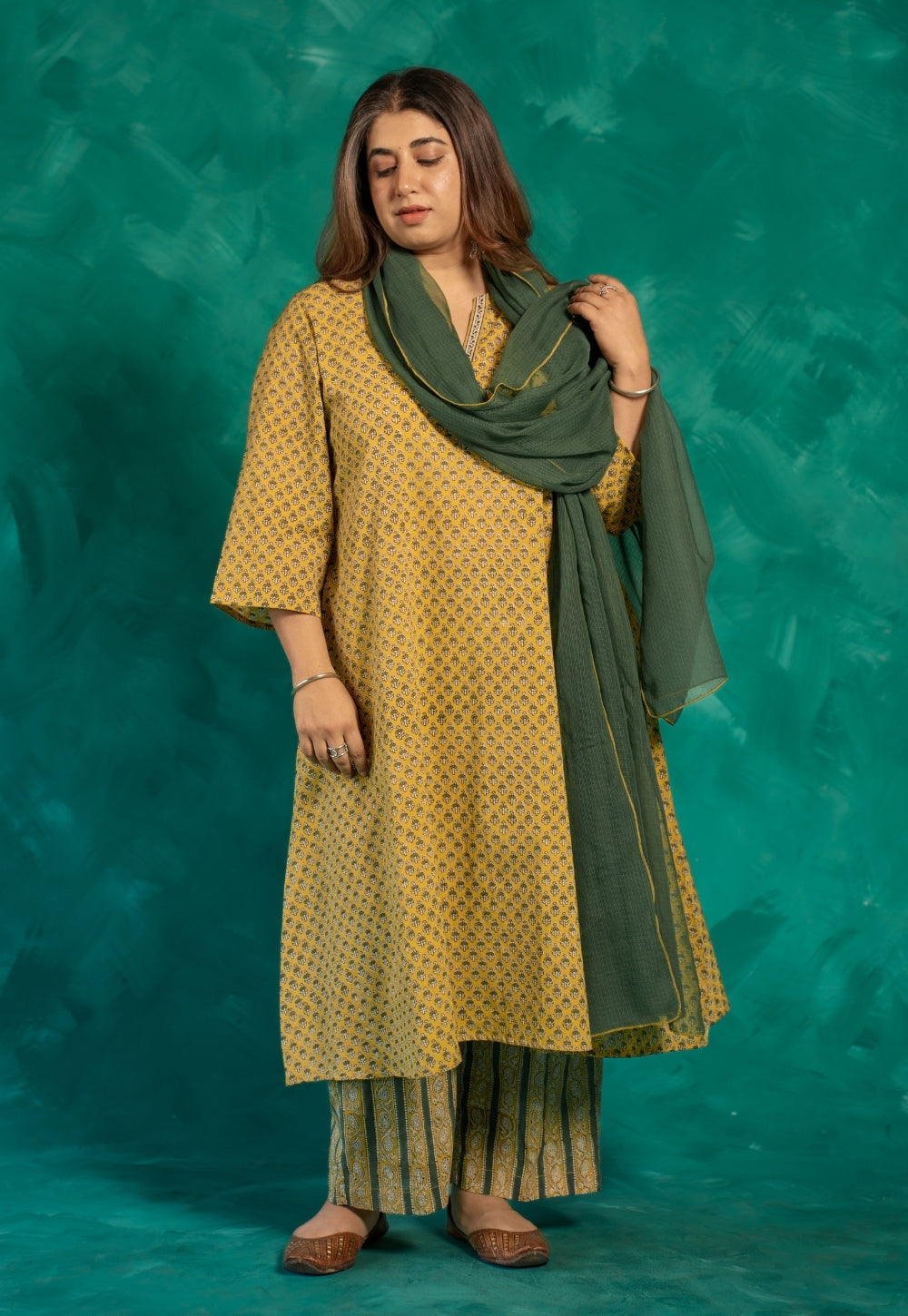 Moss Green Solid Kota Doria Dupatta