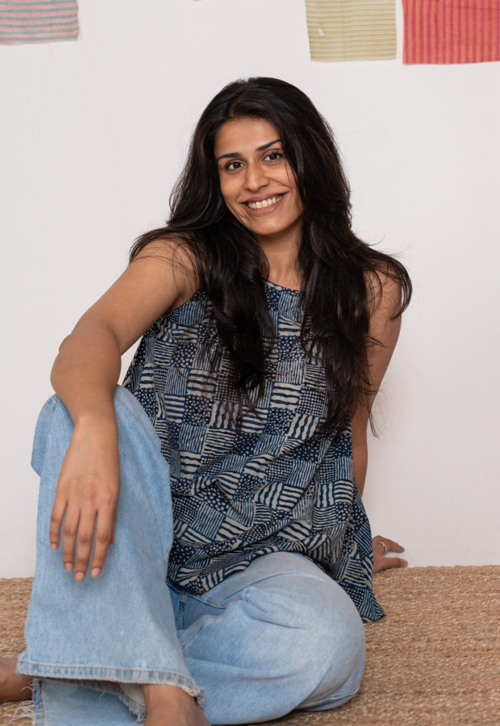 Parveen Blue Ajrakh Cotton A Line Short Tops