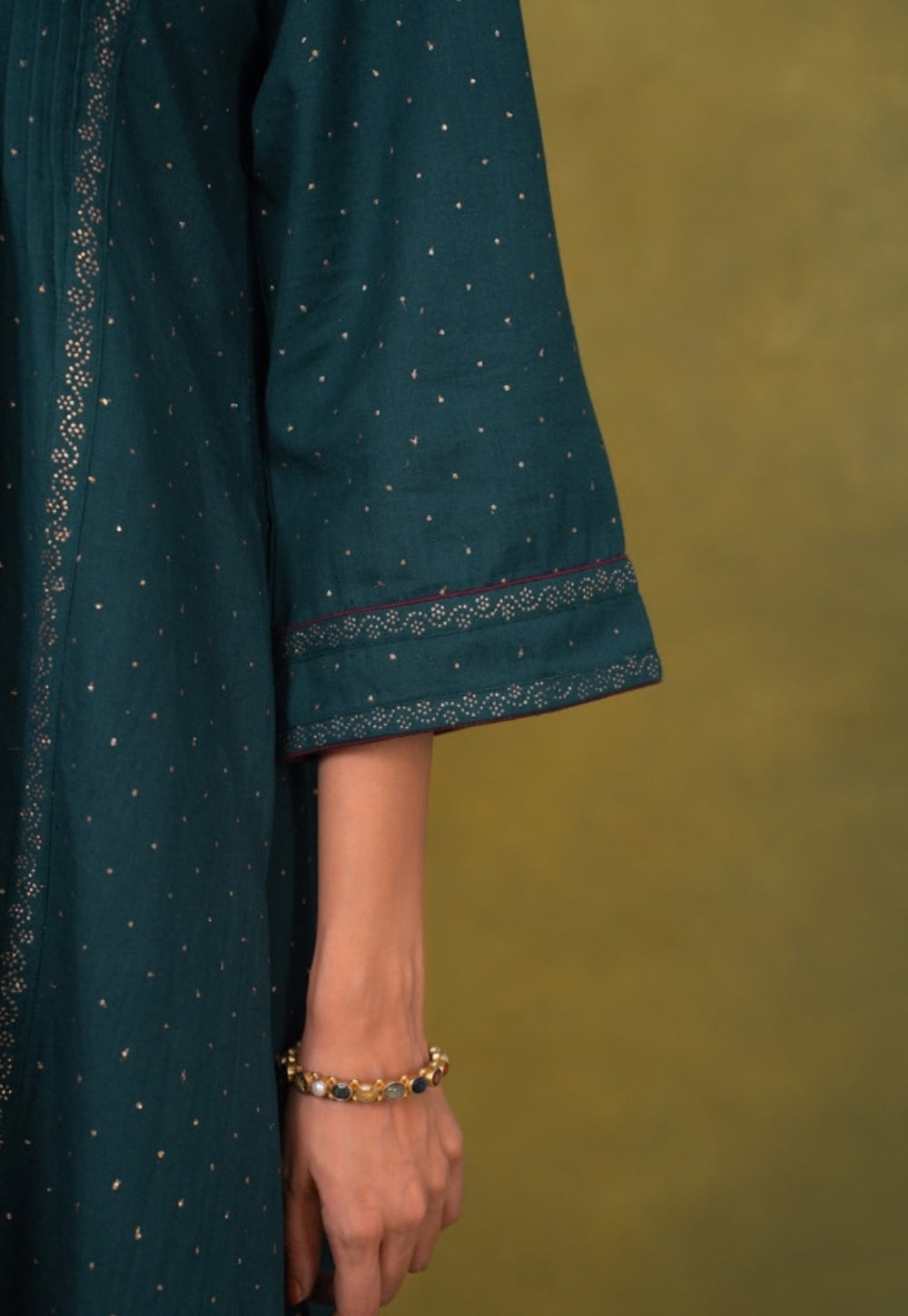Jannat Blue Rogan Handblock Printed Cotton Kali Kurta Suit Set (Set of 3)