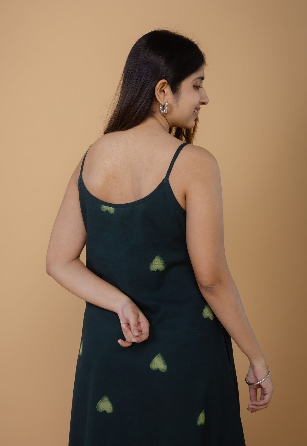 Viaana Green Dabu Cotton A Line Dress