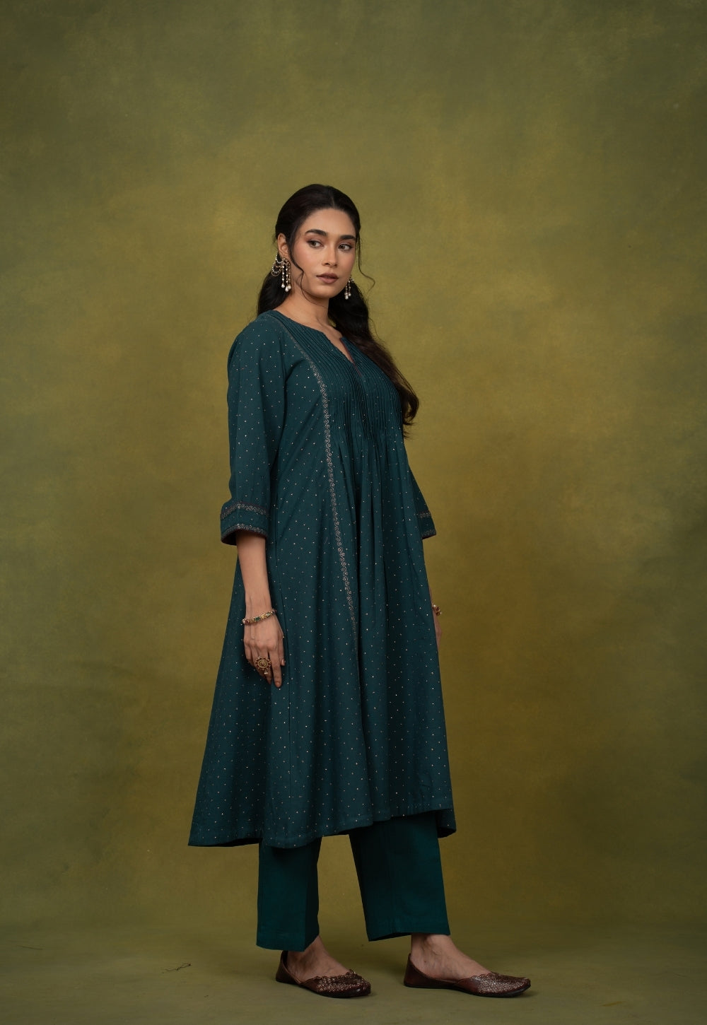 Jannat Blue Rogan Handblock Printed Cotton Kali Kurta Suit Set (Set of 3)