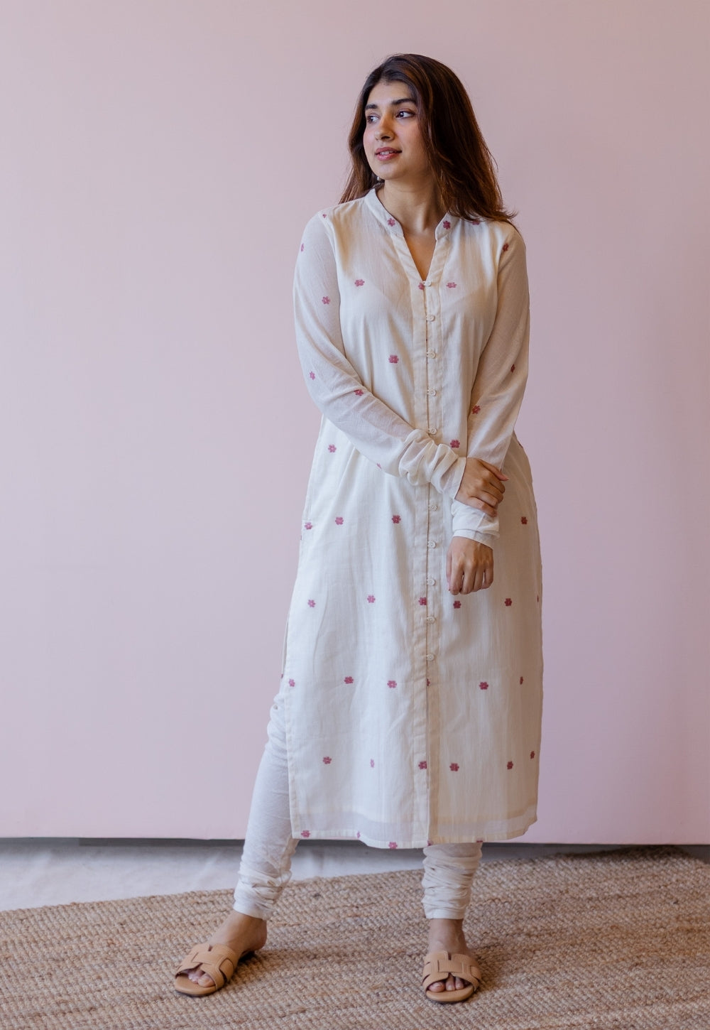 Mahi Off White Jamdani Handloom Cotton Straight Kurta