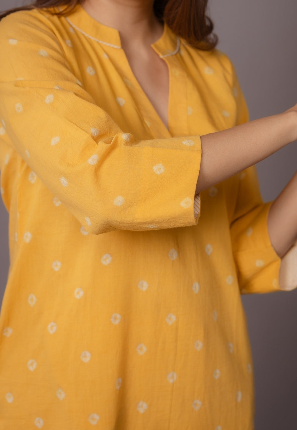 Tanya Yellow Bandhani Cotton Straight Kurta Set (Set of 2)