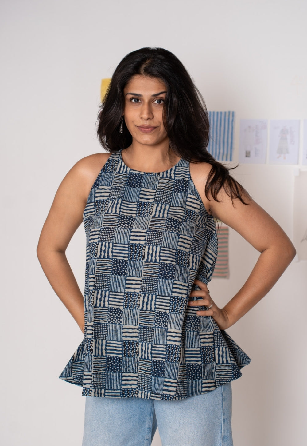 Parveen Blue Ajrakh Cotton A Line Short Tops