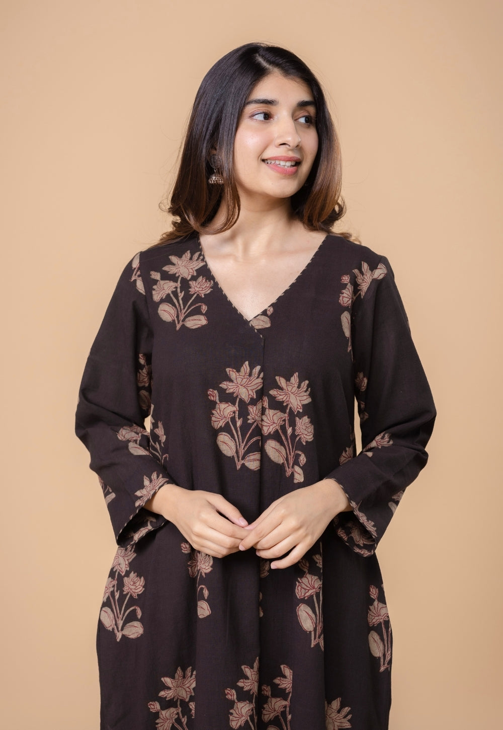 Megha Brown Dabu Slub Cotton Straight Kurta Set (Set of 2)