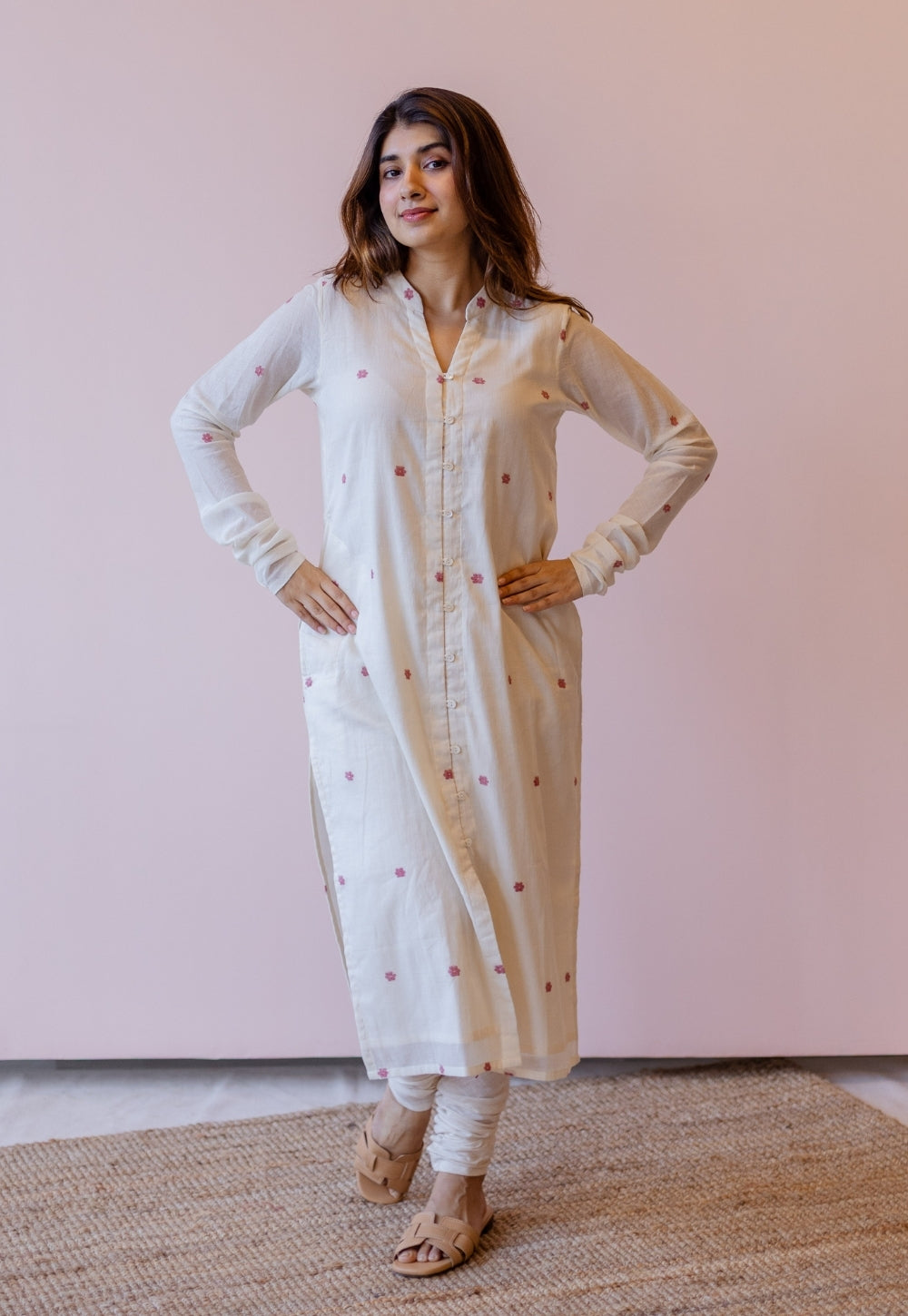 Mahi Off White Jamdani Handloom Cotton Straight Kurta