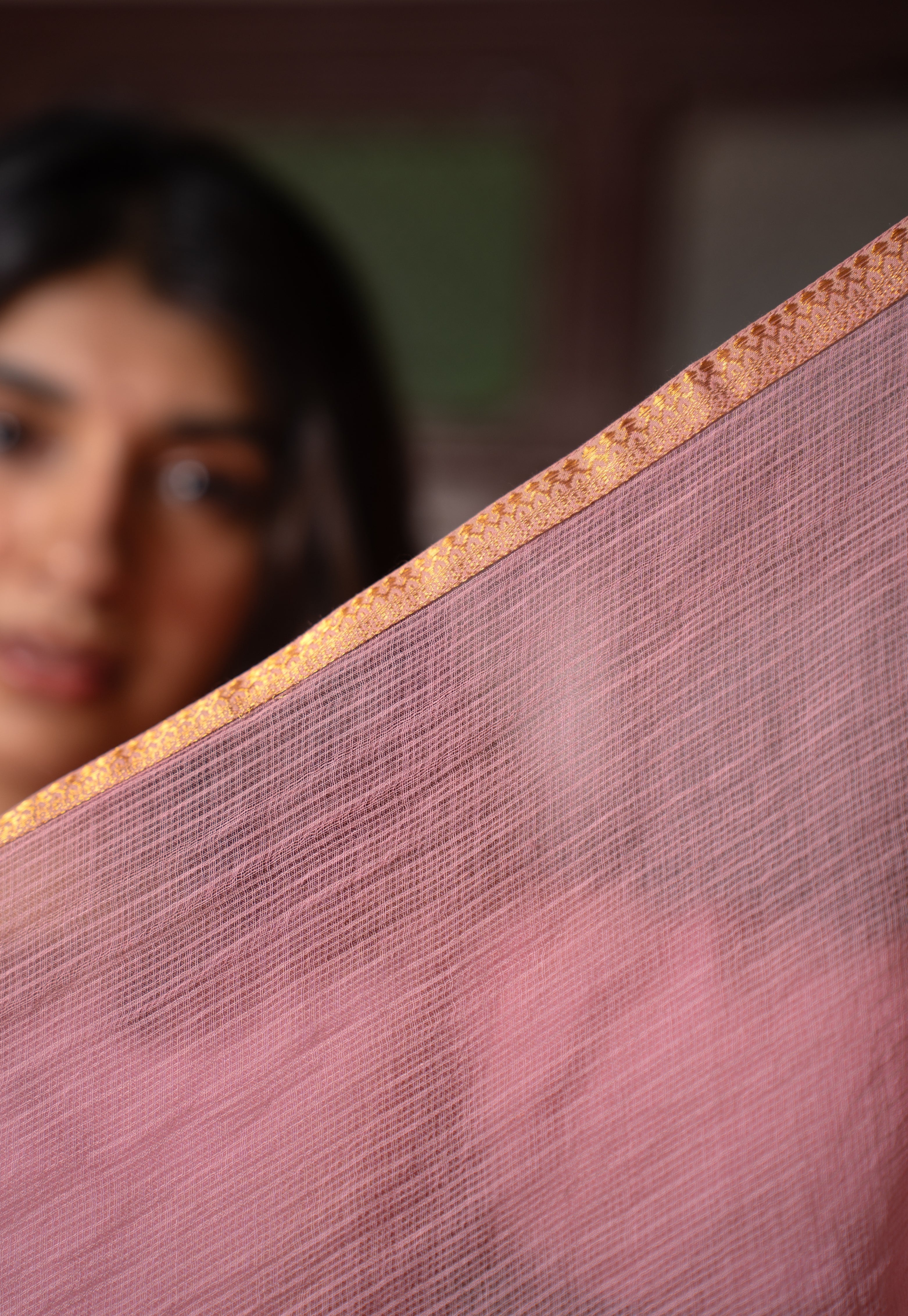Baby Pink Solid Kota Doria Cotton Dupatta with Mangalgiri Border
