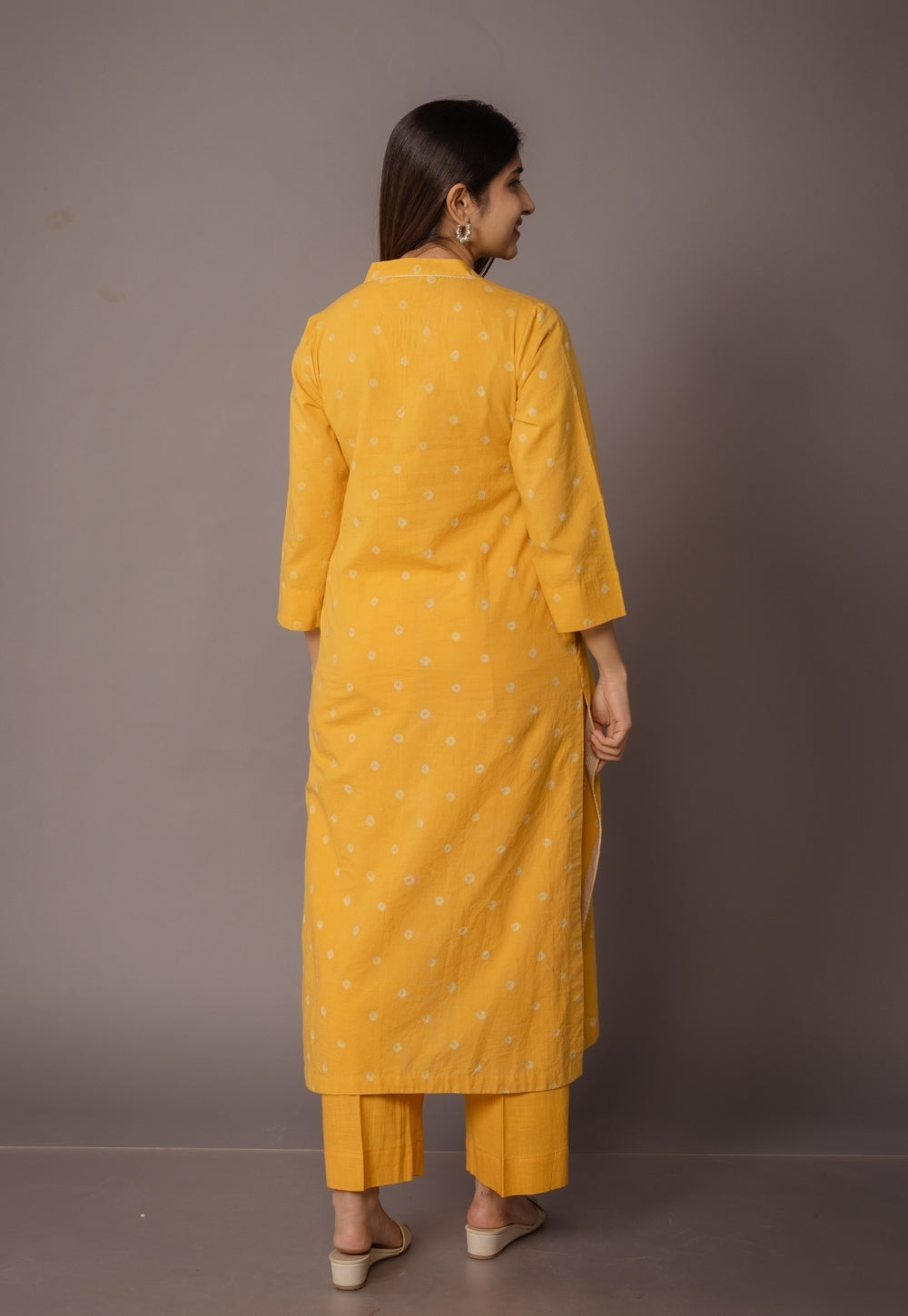 Tanya Yellow Bandhani Cotton Straight Kurta with Dupatta