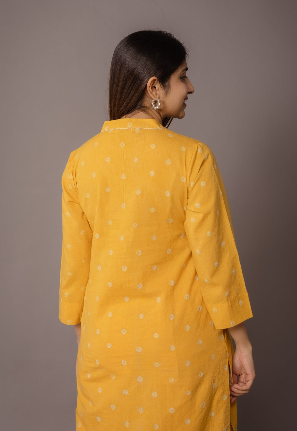 Tanya Yellow Bandhani Cotton Straight Kurta Set (Set of 2)