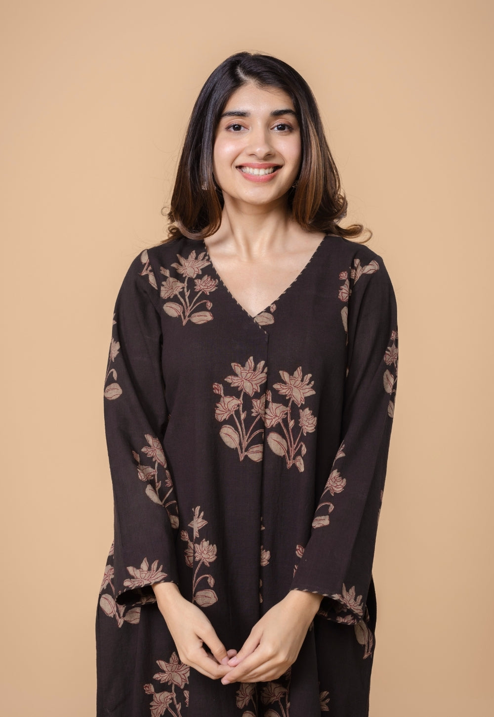 Megha Brown Dabu Slub Cotton Straight Kurta Set (Set of 2)