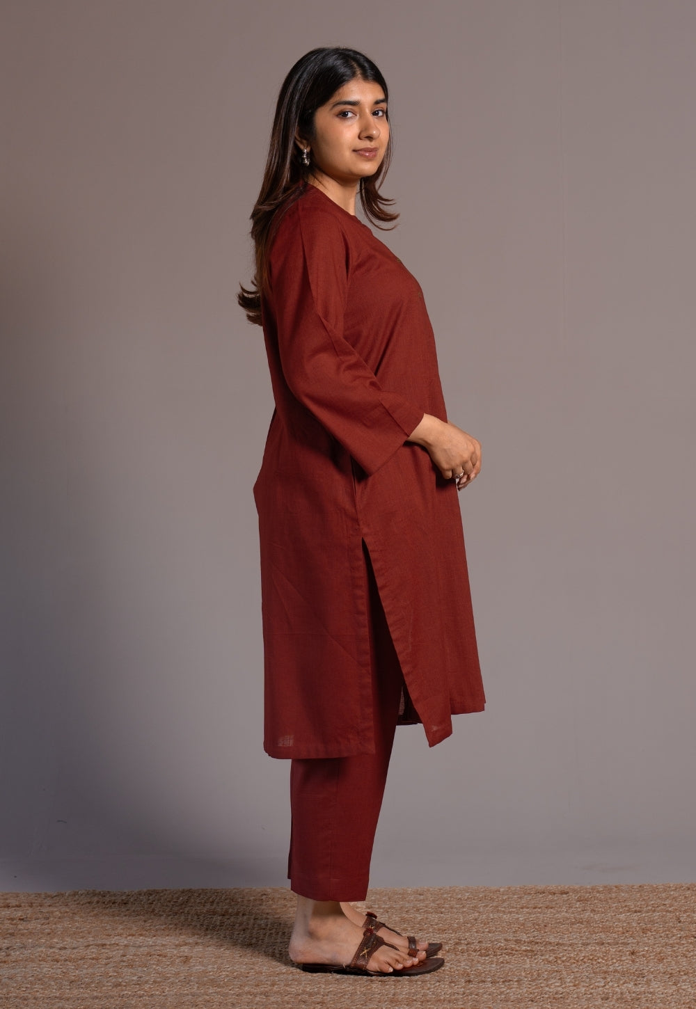 Madder Solid Slub Cotton Straight Kurta - DyeVerse