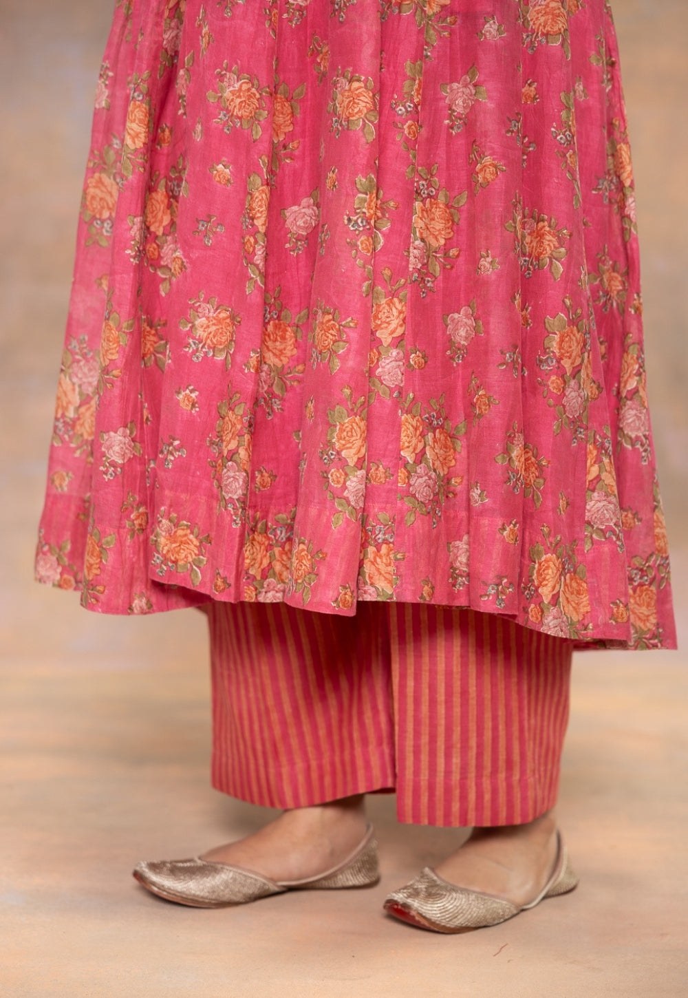 Rosaline Pink Sanganeri Chanderi Silk Straight Pant