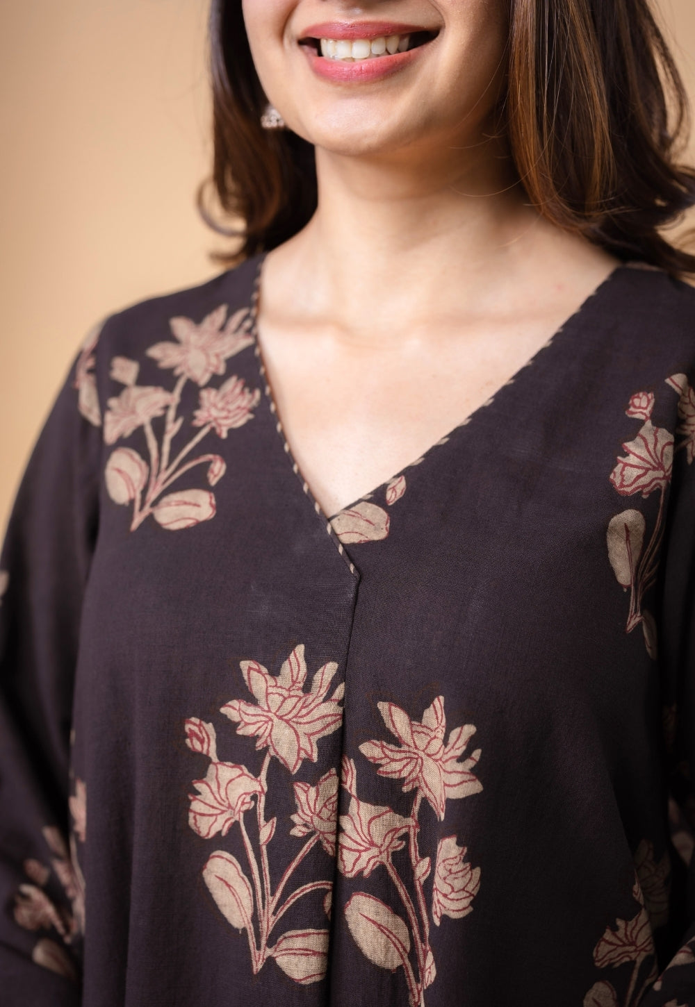 Megha Brown Dabu Slub Cotton Straight Kurta Set (Set of 2)