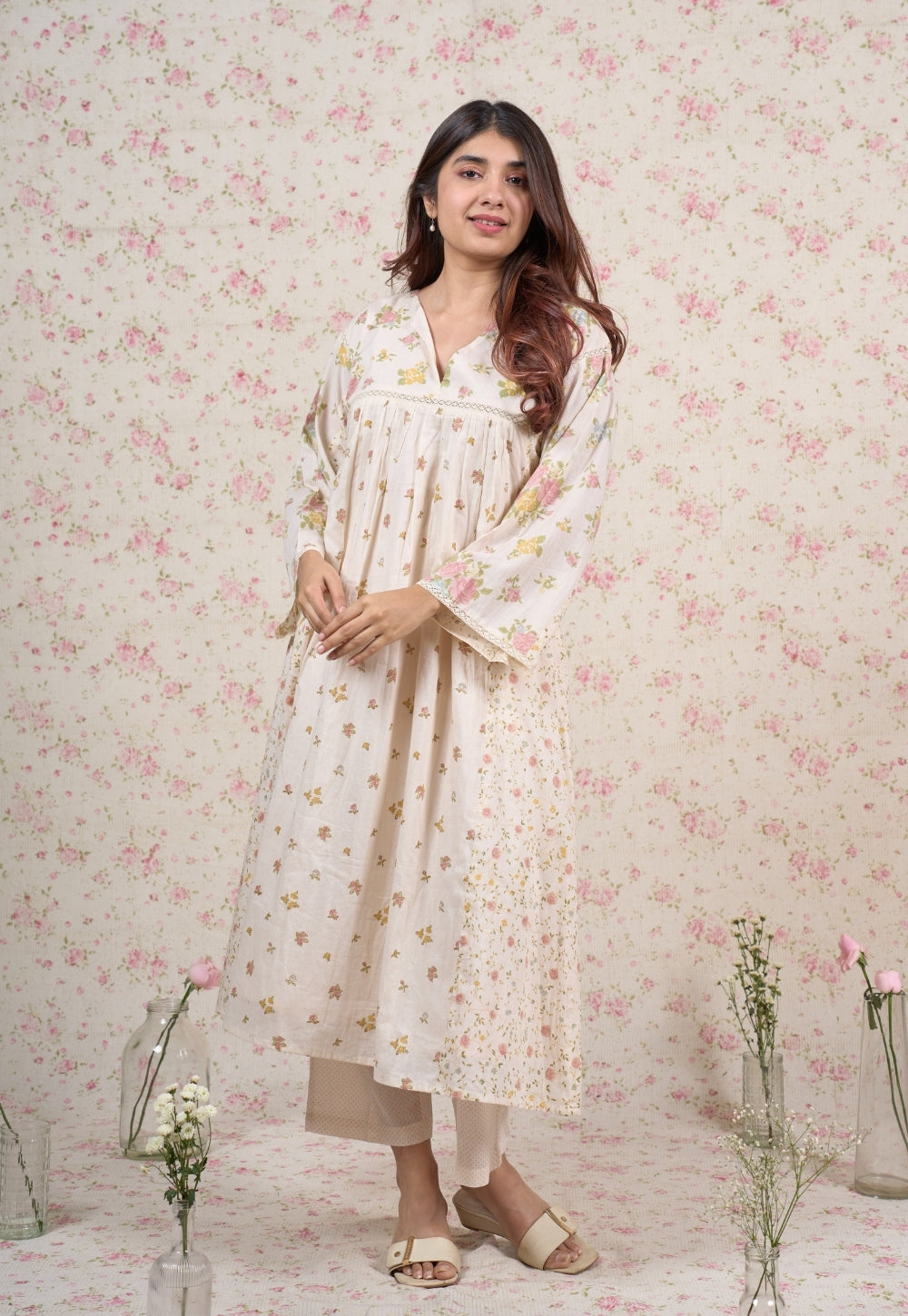 Stella White Sanganeri Mul Cotton Kali Kurta