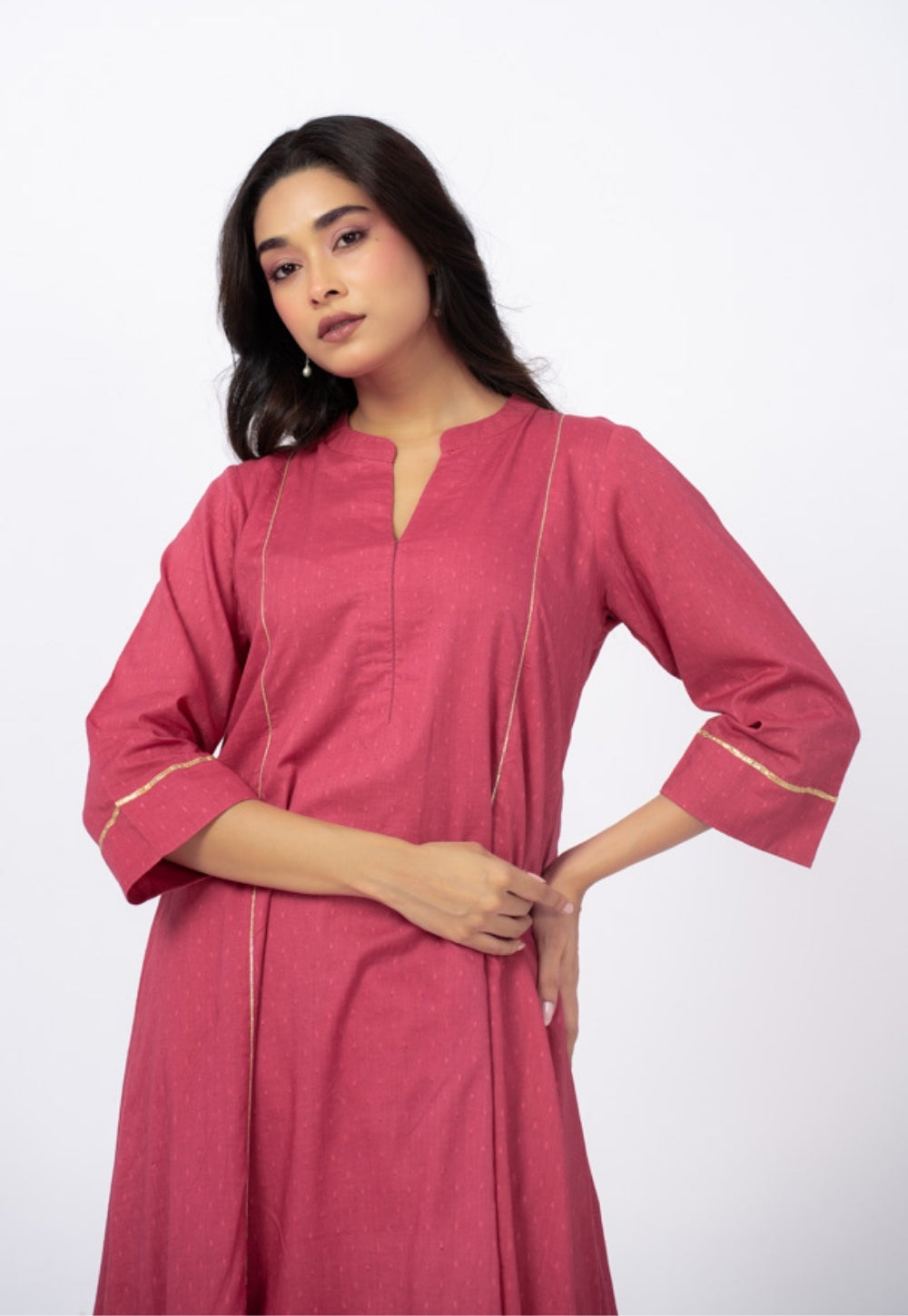 Huma Pink Solid Cotton Kali Kurta Suit Set with Solid Dupatta (Set of 3)