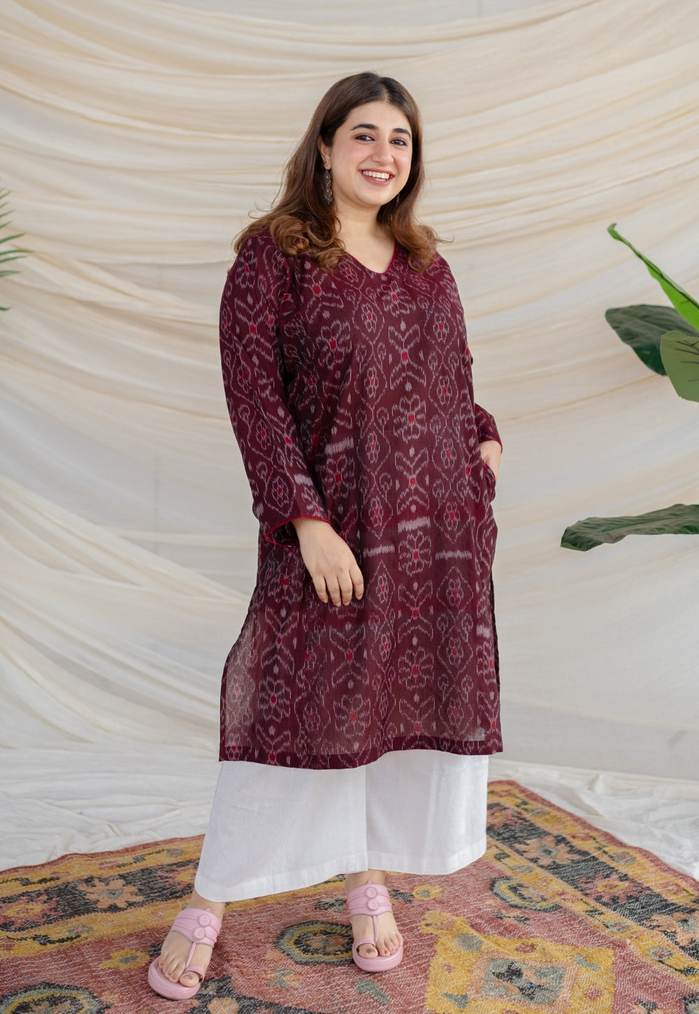 Harshaali Ikkat Cotton Jhabha Kali Kurta