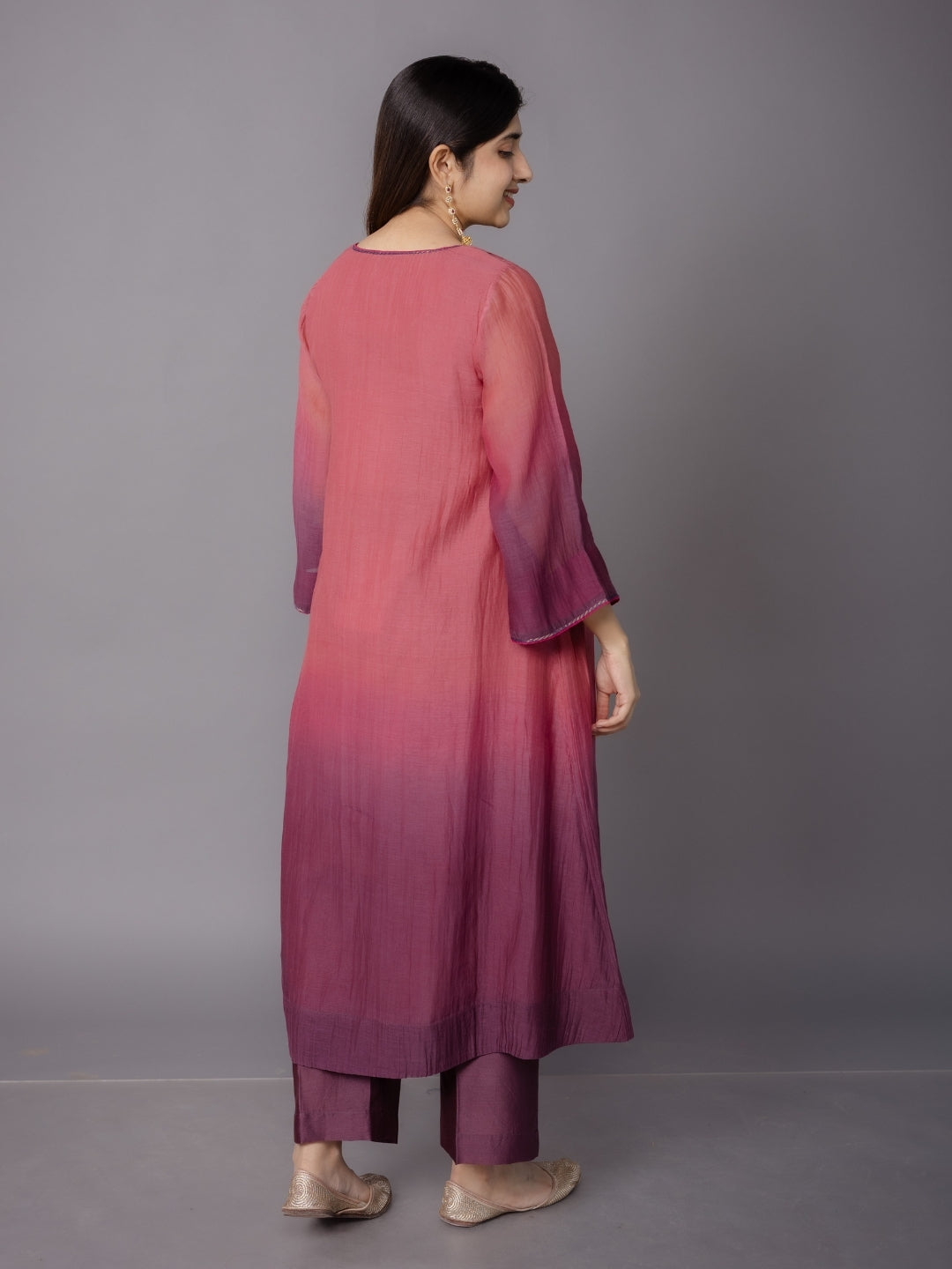 Dipti Red Ombre Chanderi Silk A Line Kurta