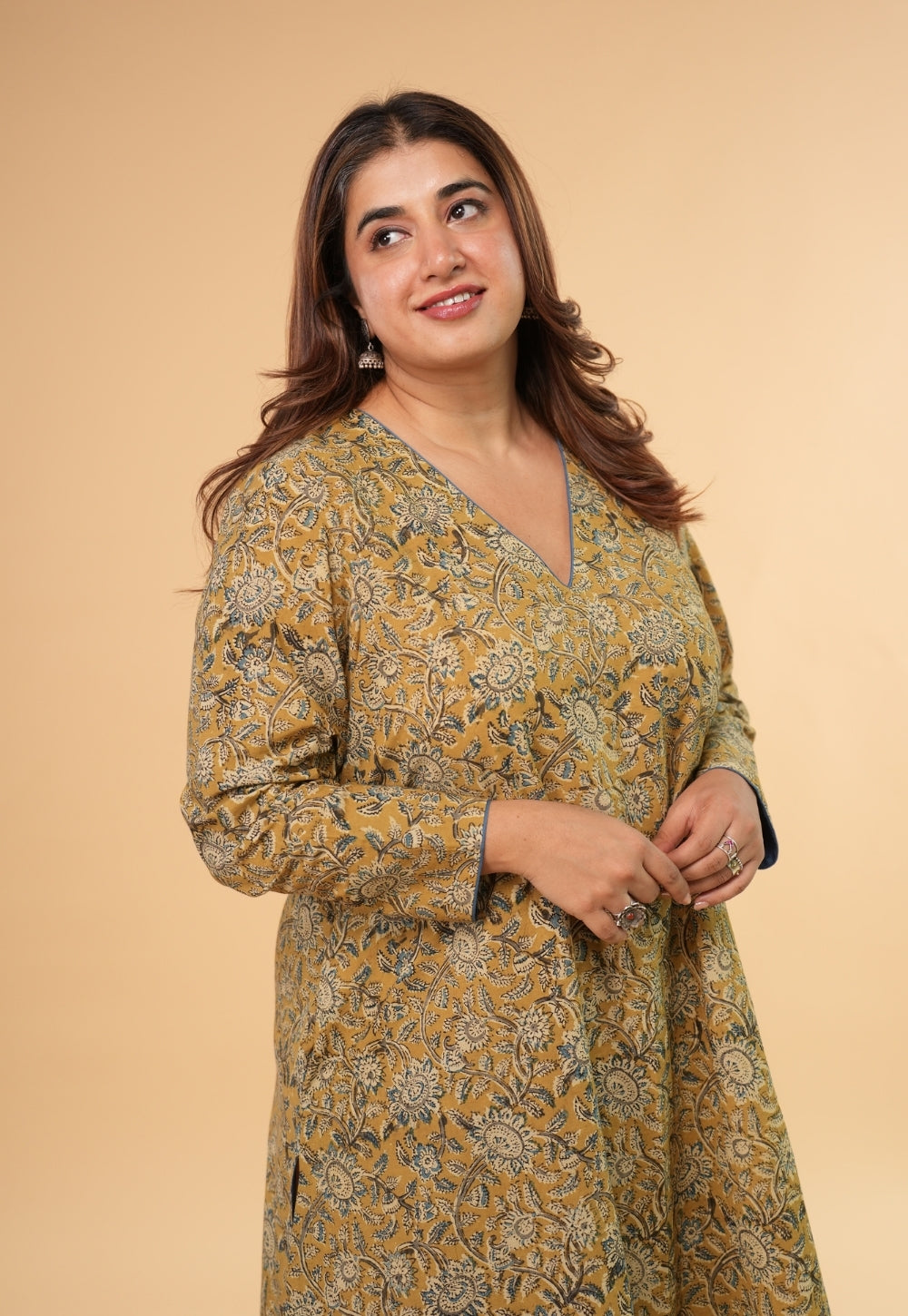 Rifaa Yellow Kalamkari Cotton A Line Kurta