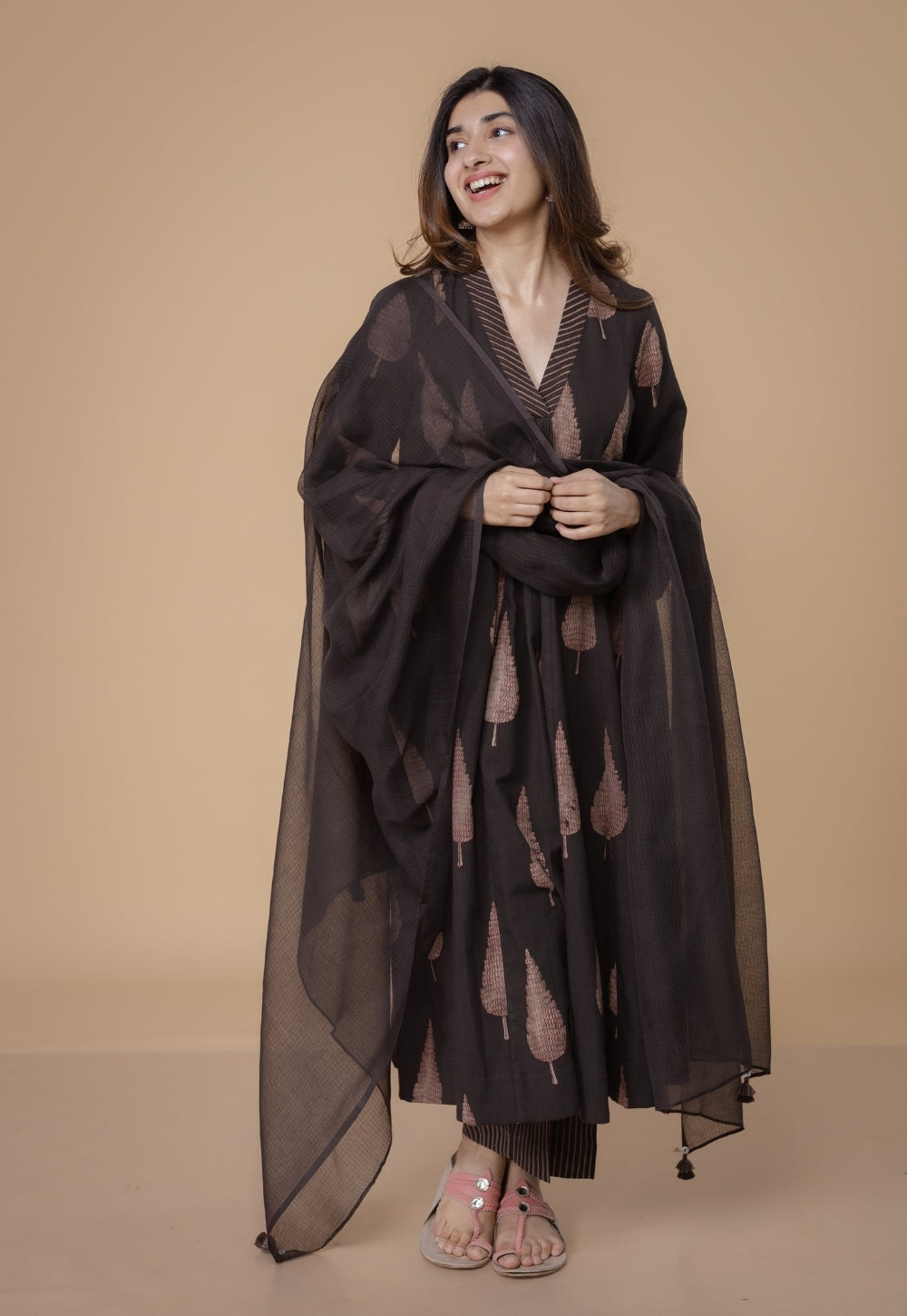 Brown Solid Kota Doria Cotton Dupatta