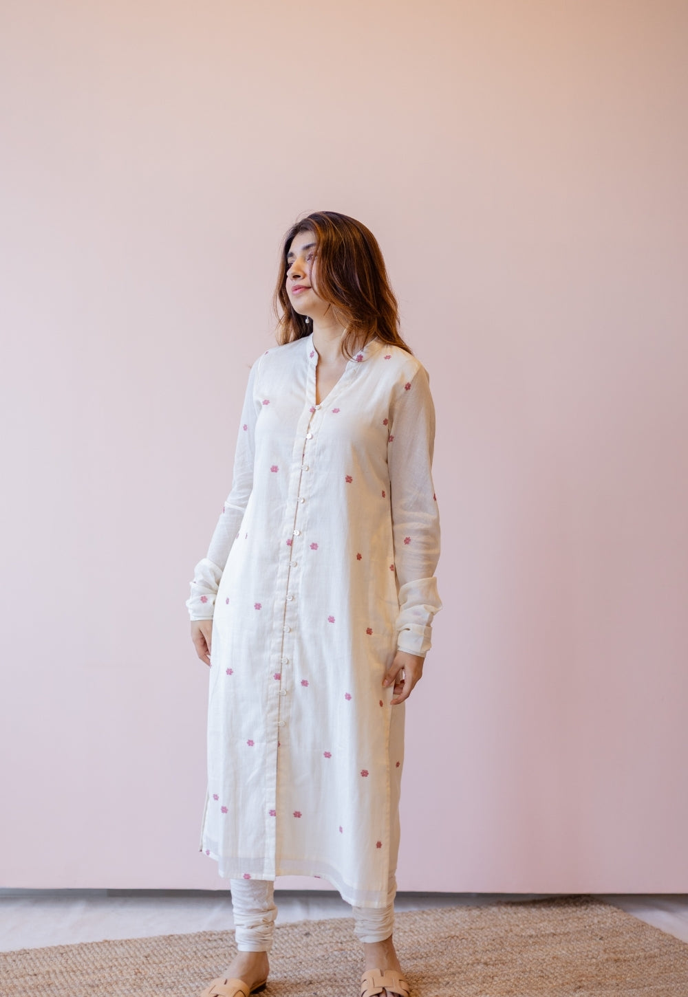 Mahi Off White Jamdani Handloom Cotton Straight Kurta