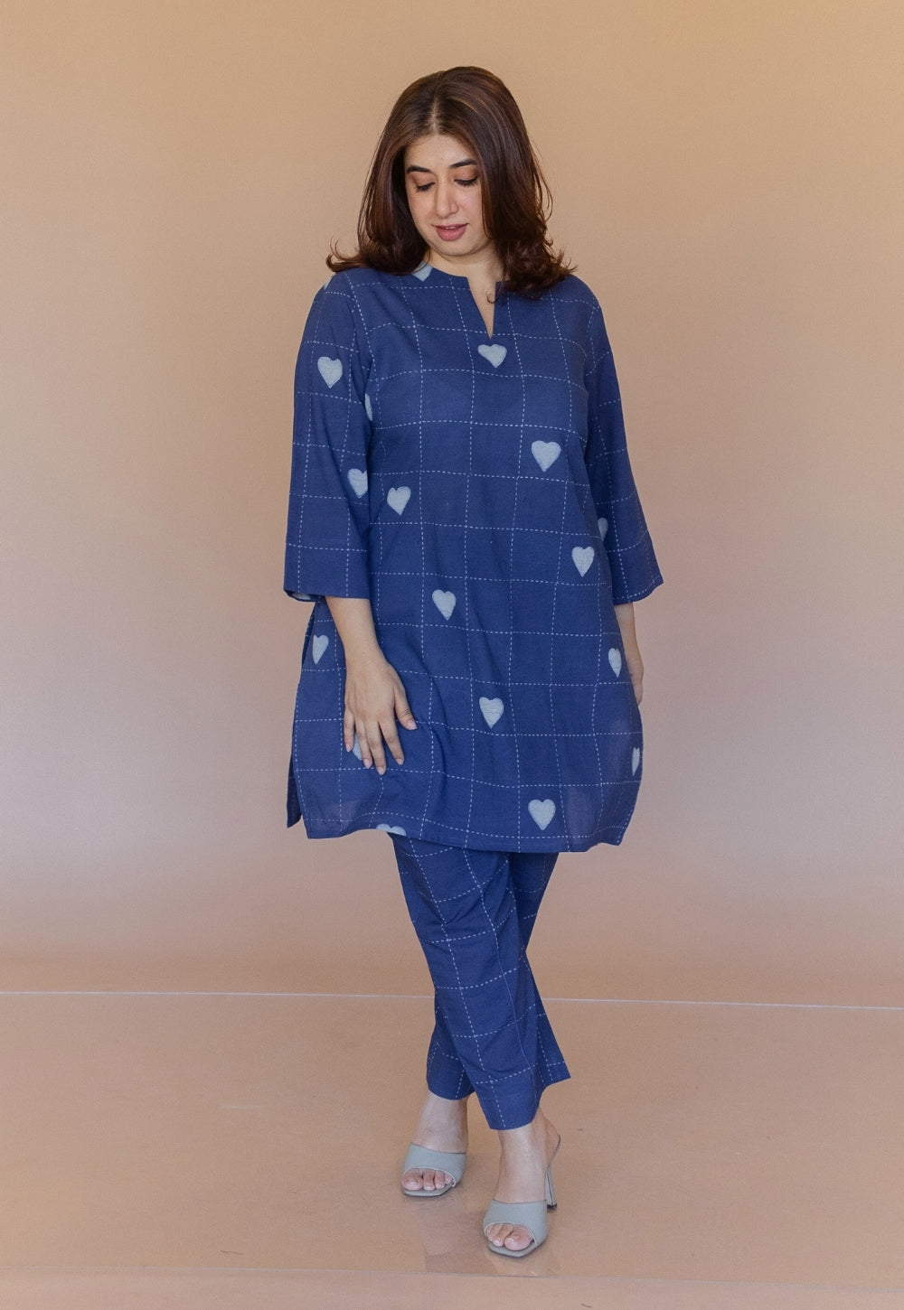 Anvi Blue Dabu Cotton Straight Short Top