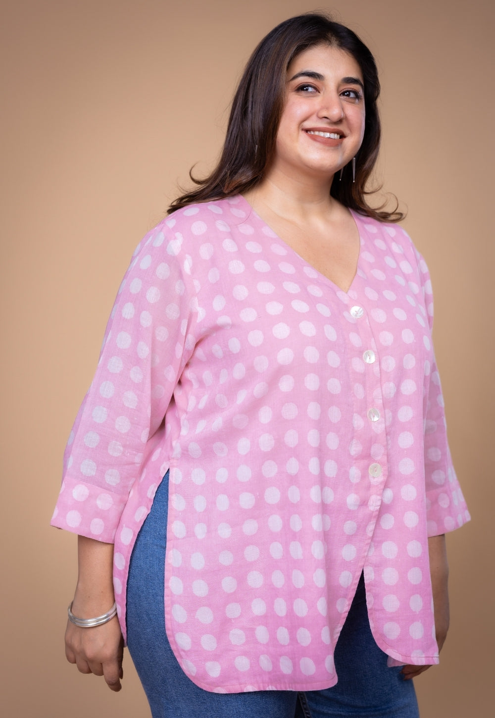 Rina Pink Batik MulMul Straight Short Top
