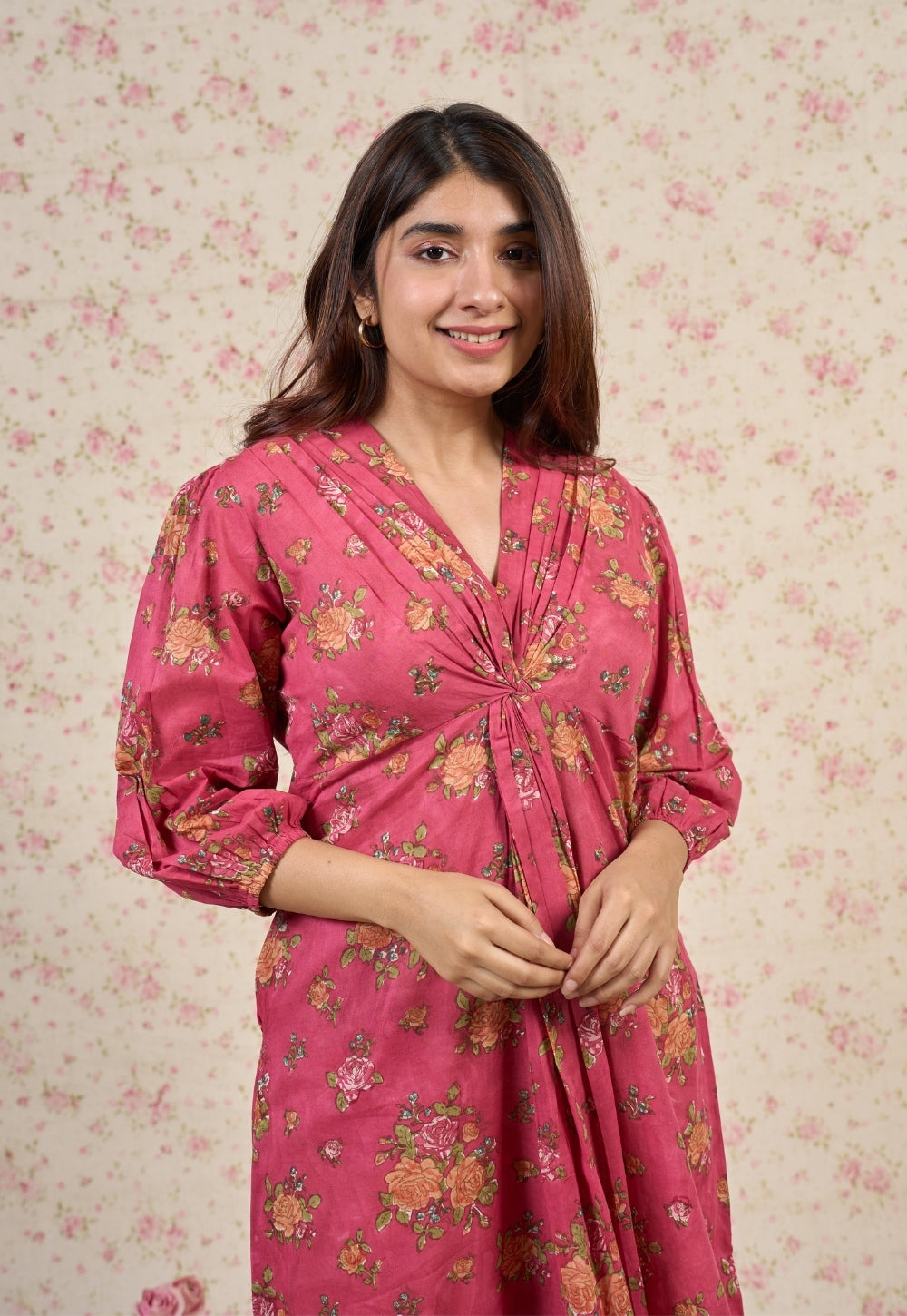 Rosie Pink Sanganeri Mul Cotton A Line Dress