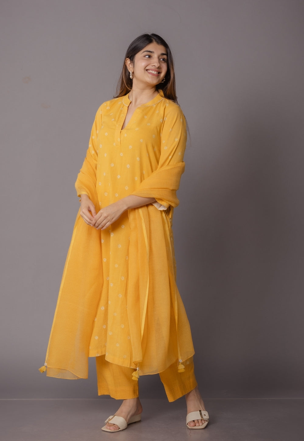 Yellow Solid Kota Doria Cotton Dupatta